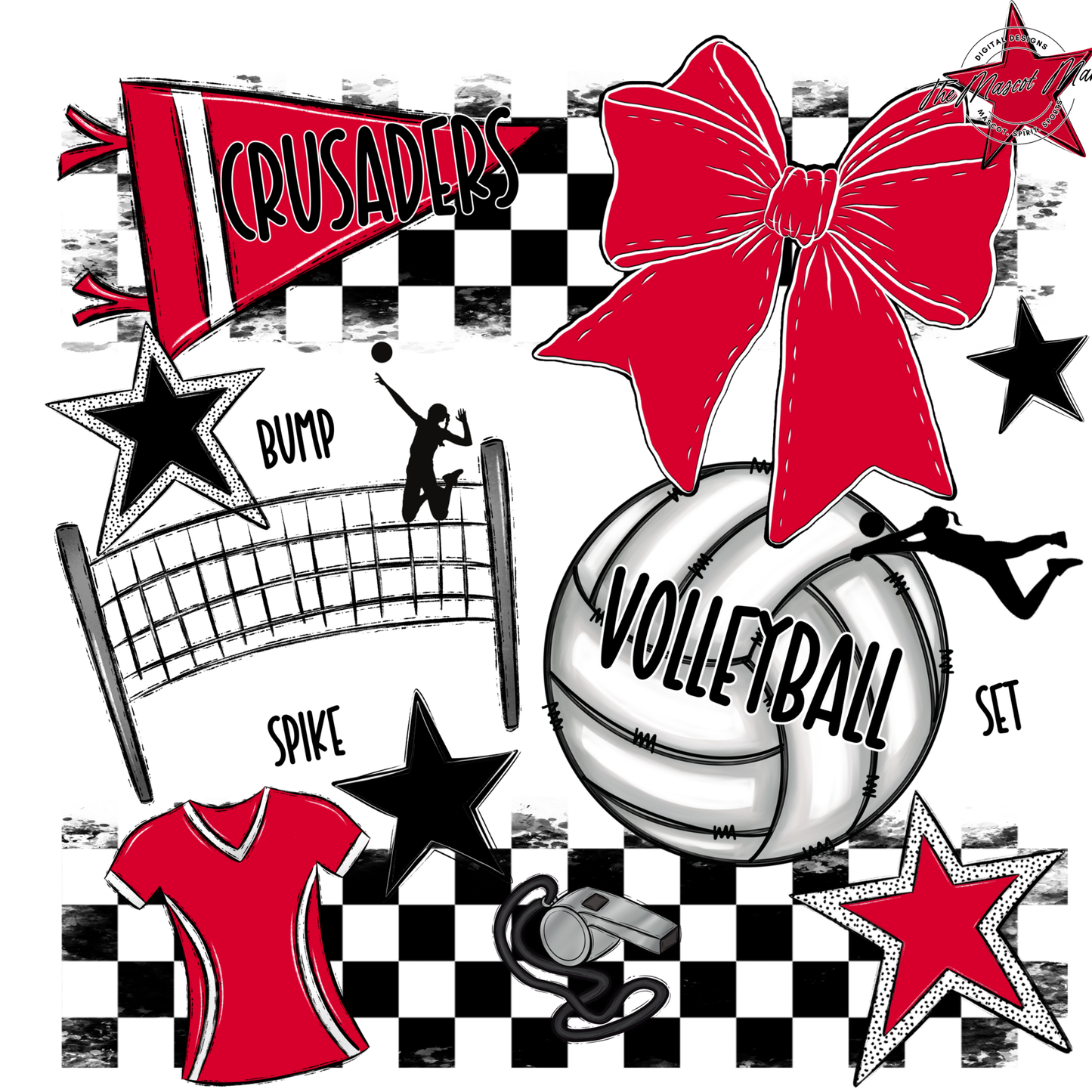 Crusaders Checkers Volleyball Spirit Design-Red