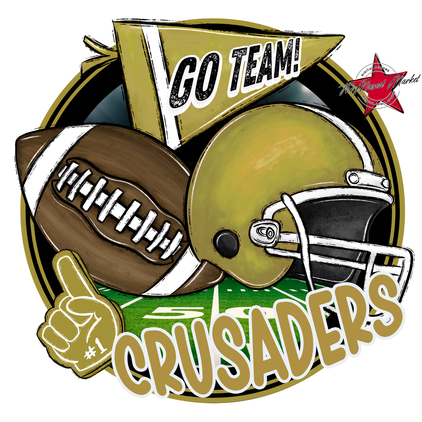 Crusaders Circle Football Design-Gold