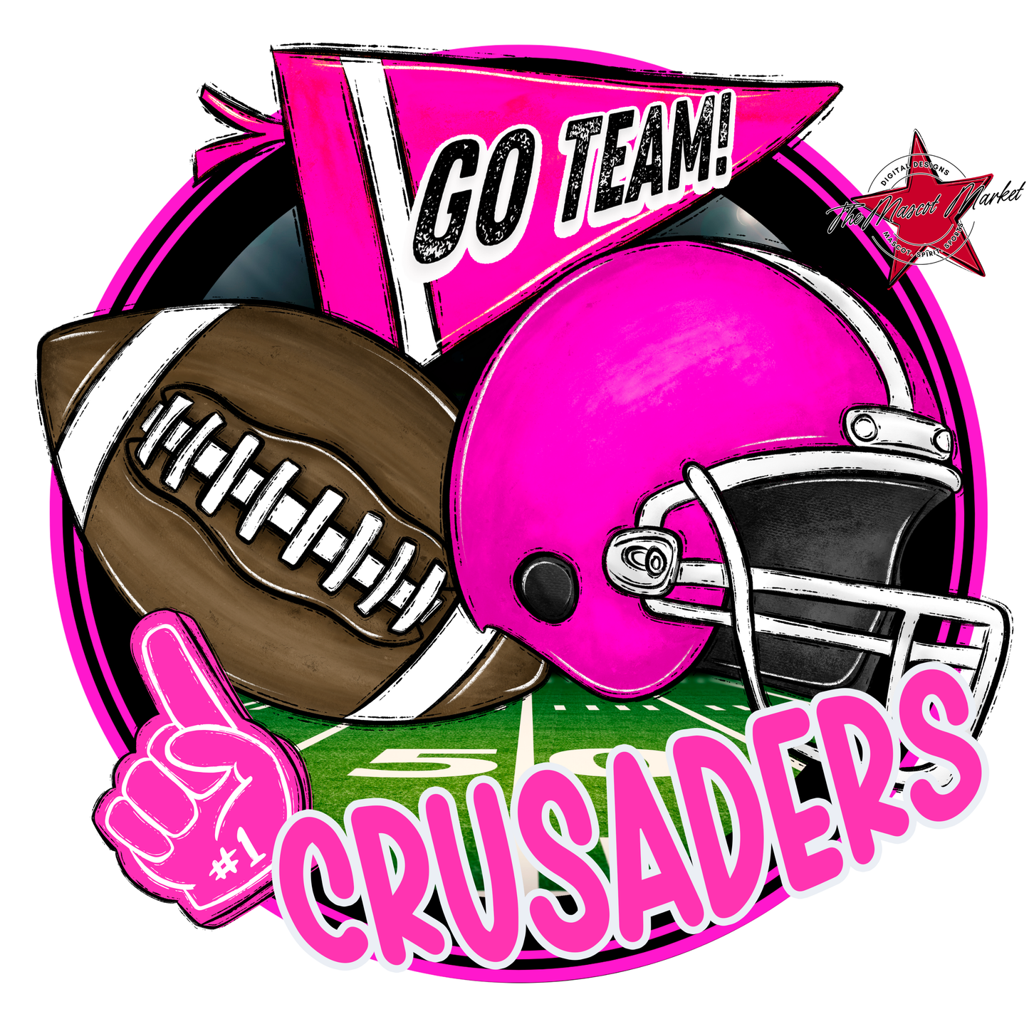 Crusaders Circle Football Design-Pink