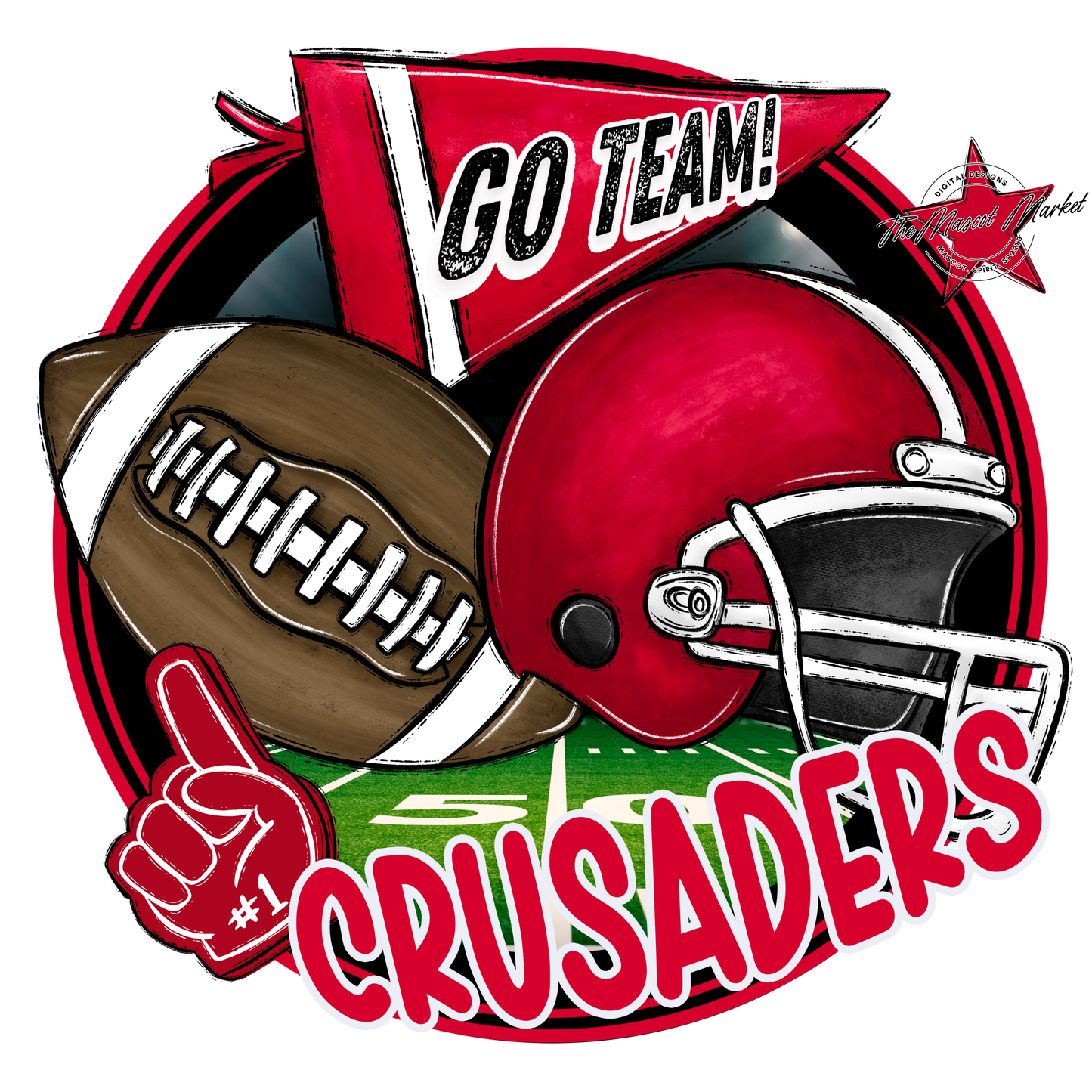 Crusaders Circle Football Design-Red