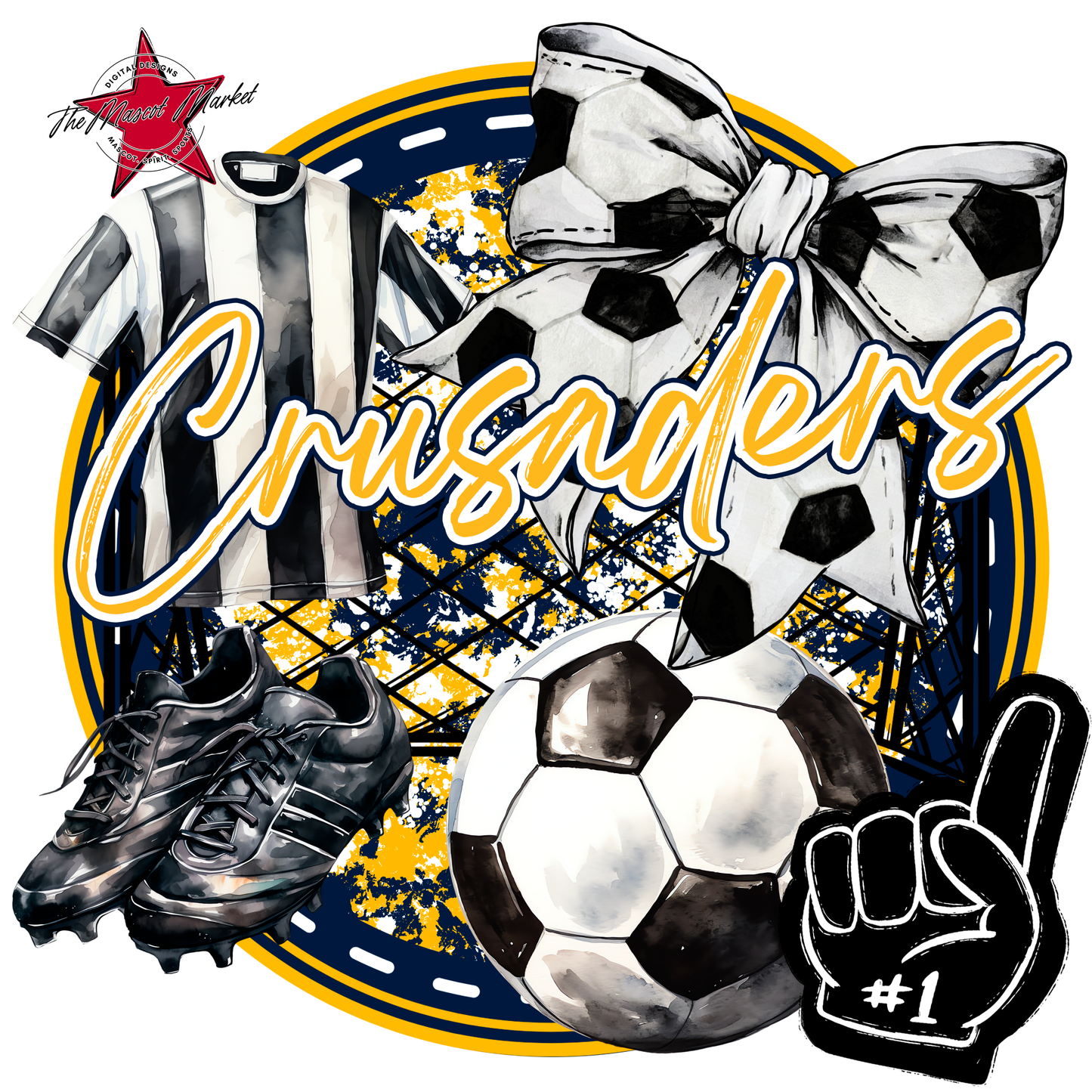 Crusaders Circle Soccer Design-Navy-Yellow