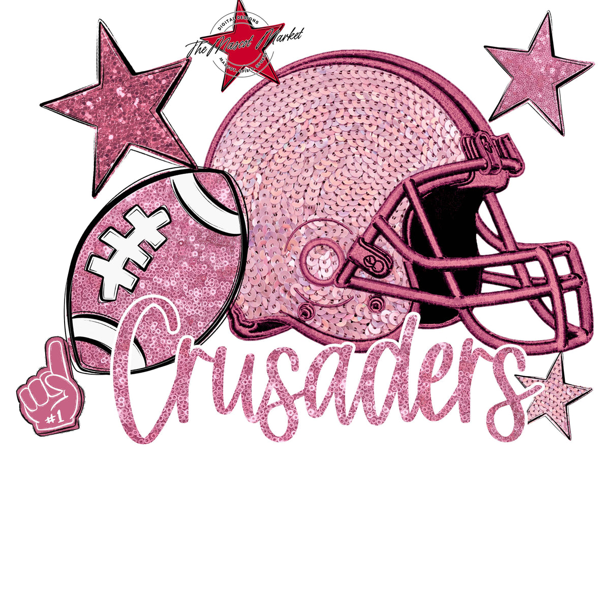 Crusader Football Embroidered Sequins Design-Pink Out