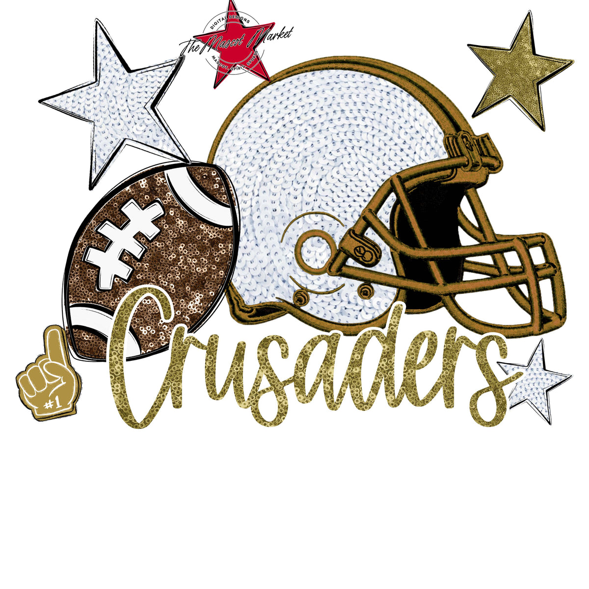 Crusaders Football Embroidered Sequins Design-Gold