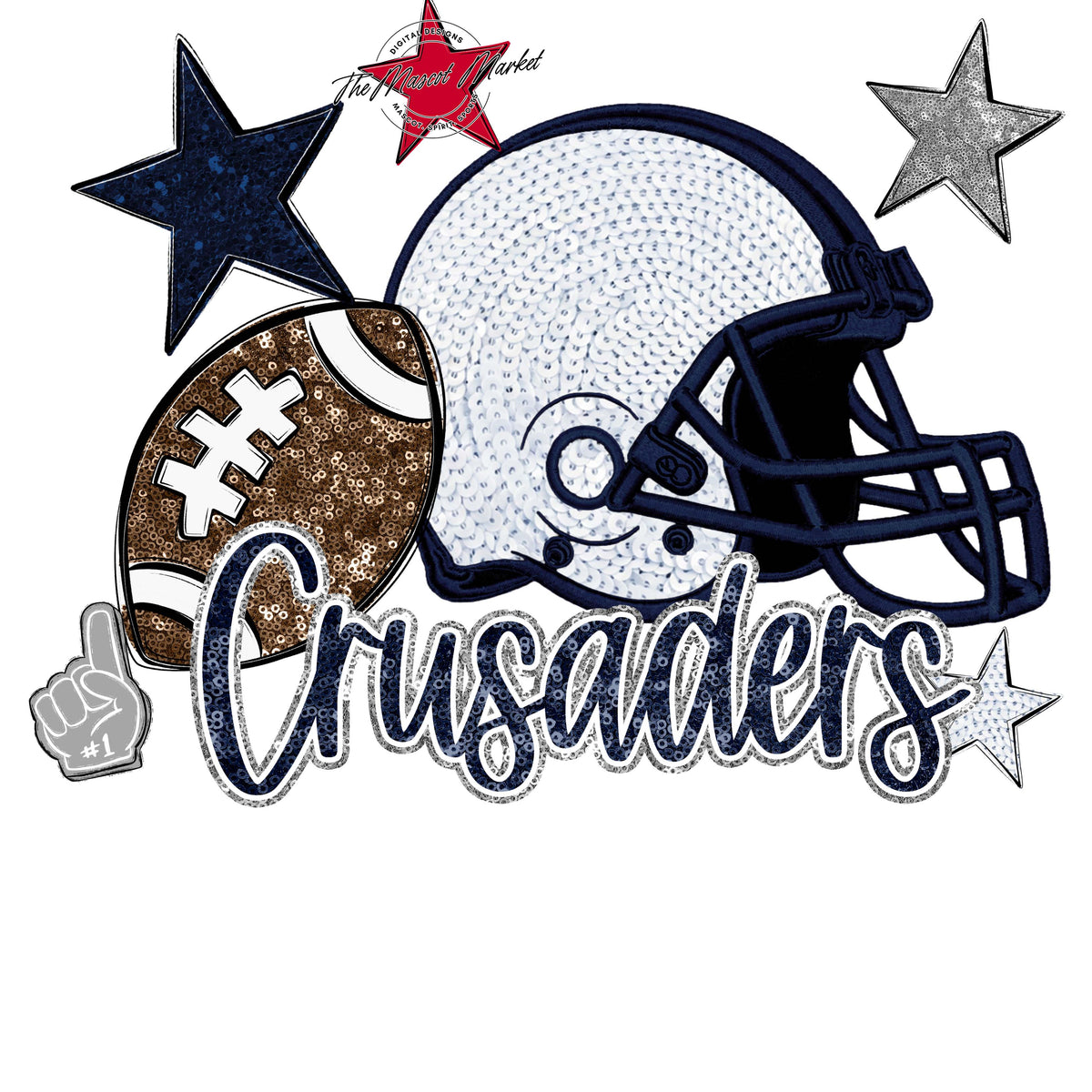 Crusaders Football Embroidered Sequins Design-Navy & Grey