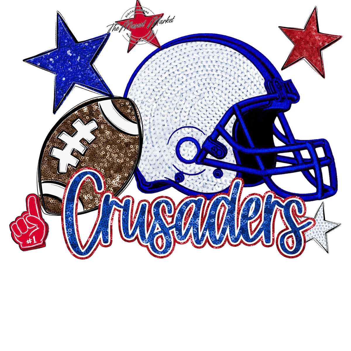 Crusaders Football Embroidered Sequins Design-Royal Blue & Red
