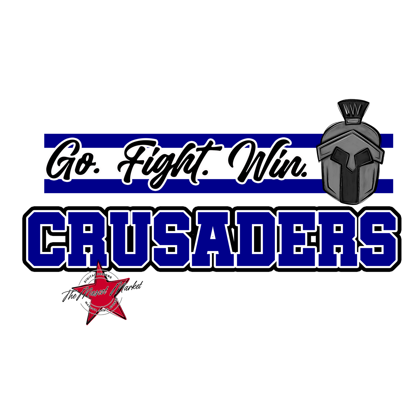Crusaders Go Fight Win Mascot Lines-Blue