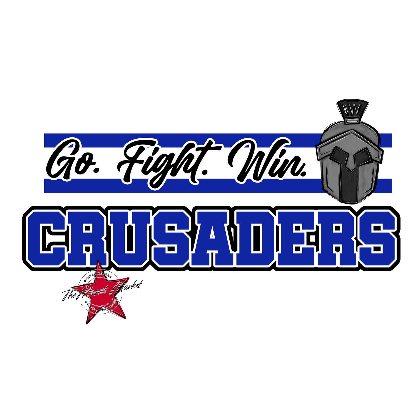 Crusaders Go Fight Win Mascot Lines-Royal Blue