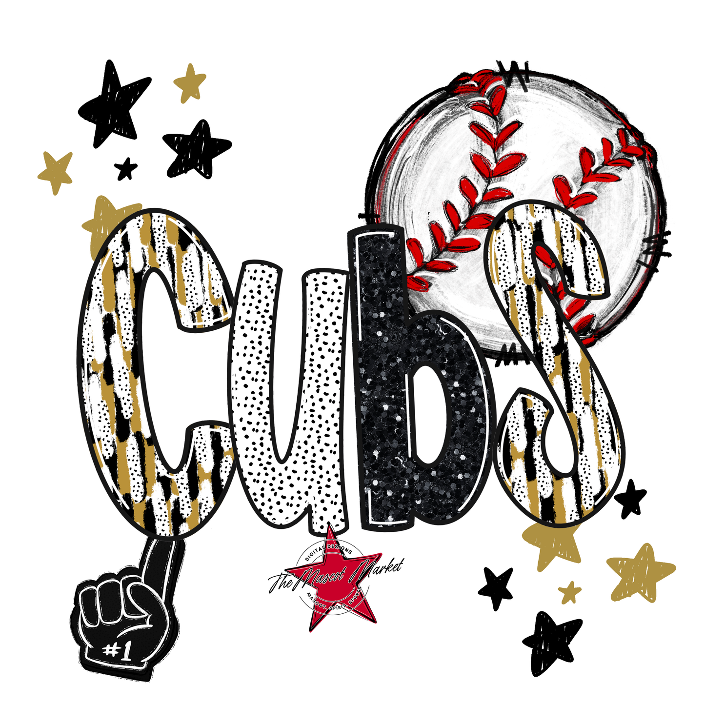 Cubs Baseball Scrape-Gold