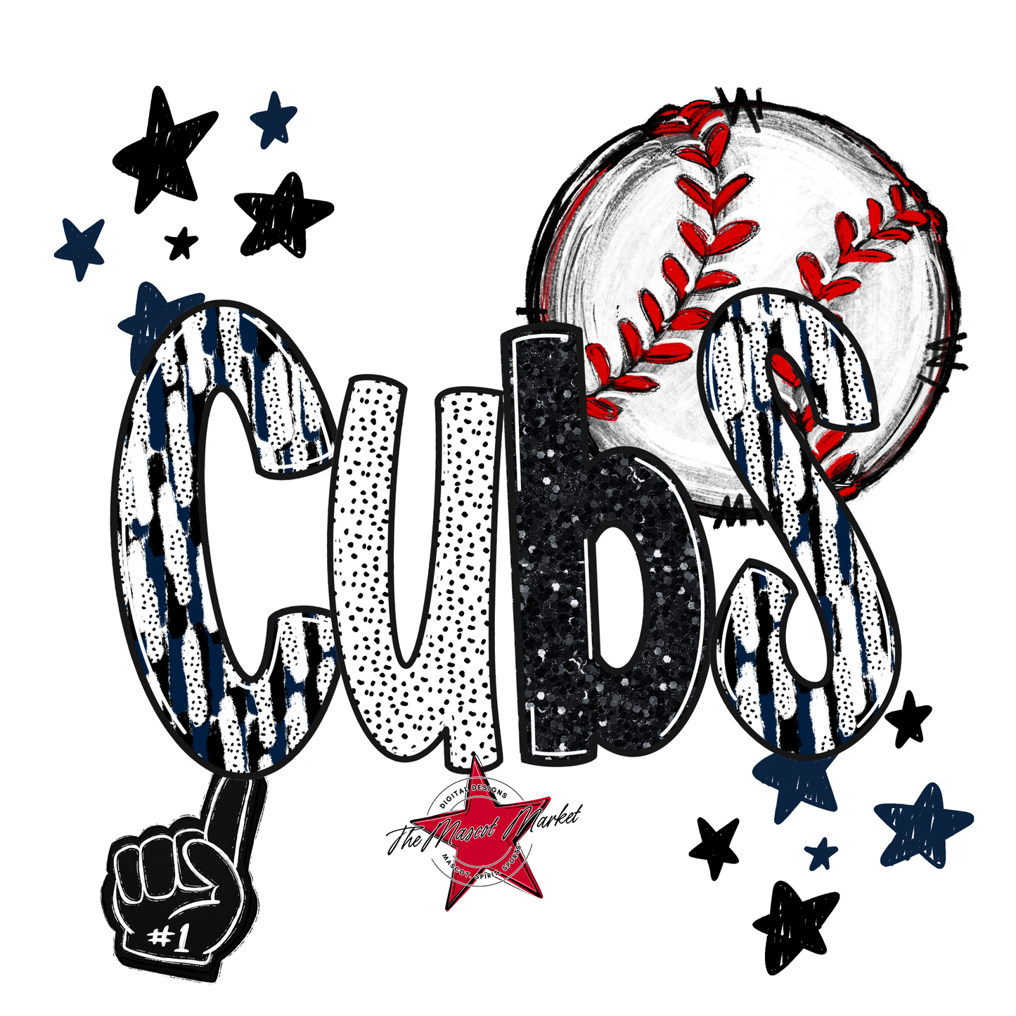 Cubs Baseball Scrape-Navy