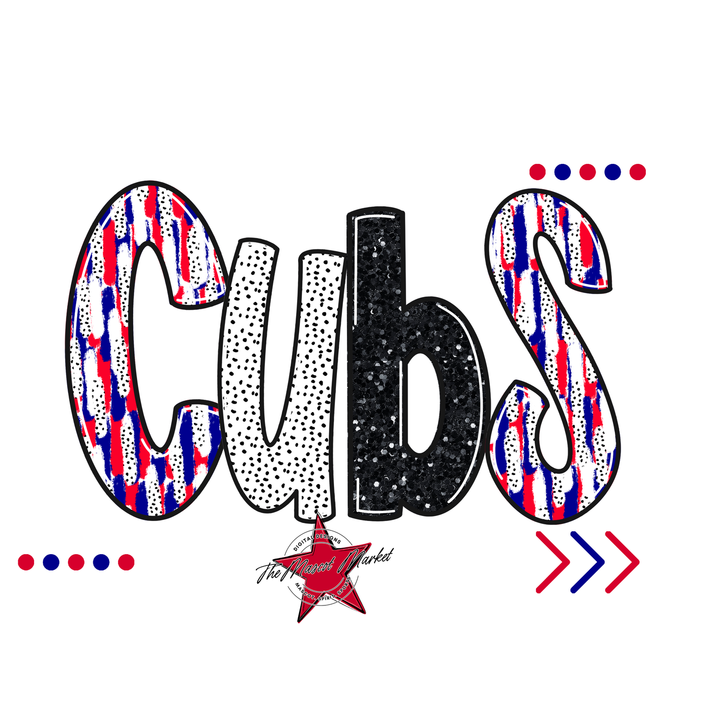 Cubs Brushstroke Alpha w Arrows-Blue-Red