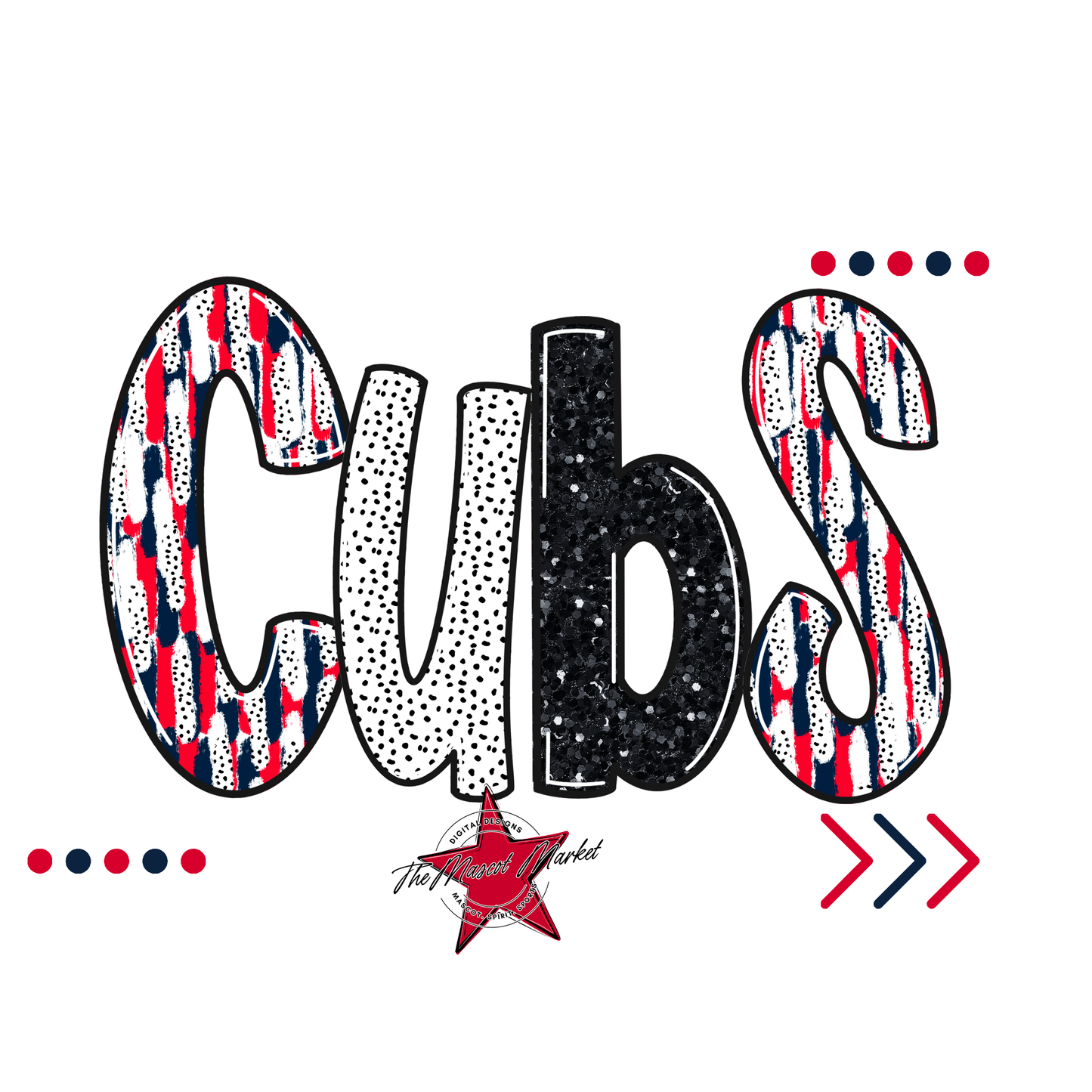 Cubs Brushstroke Alpha w Arrows-Navy-Red