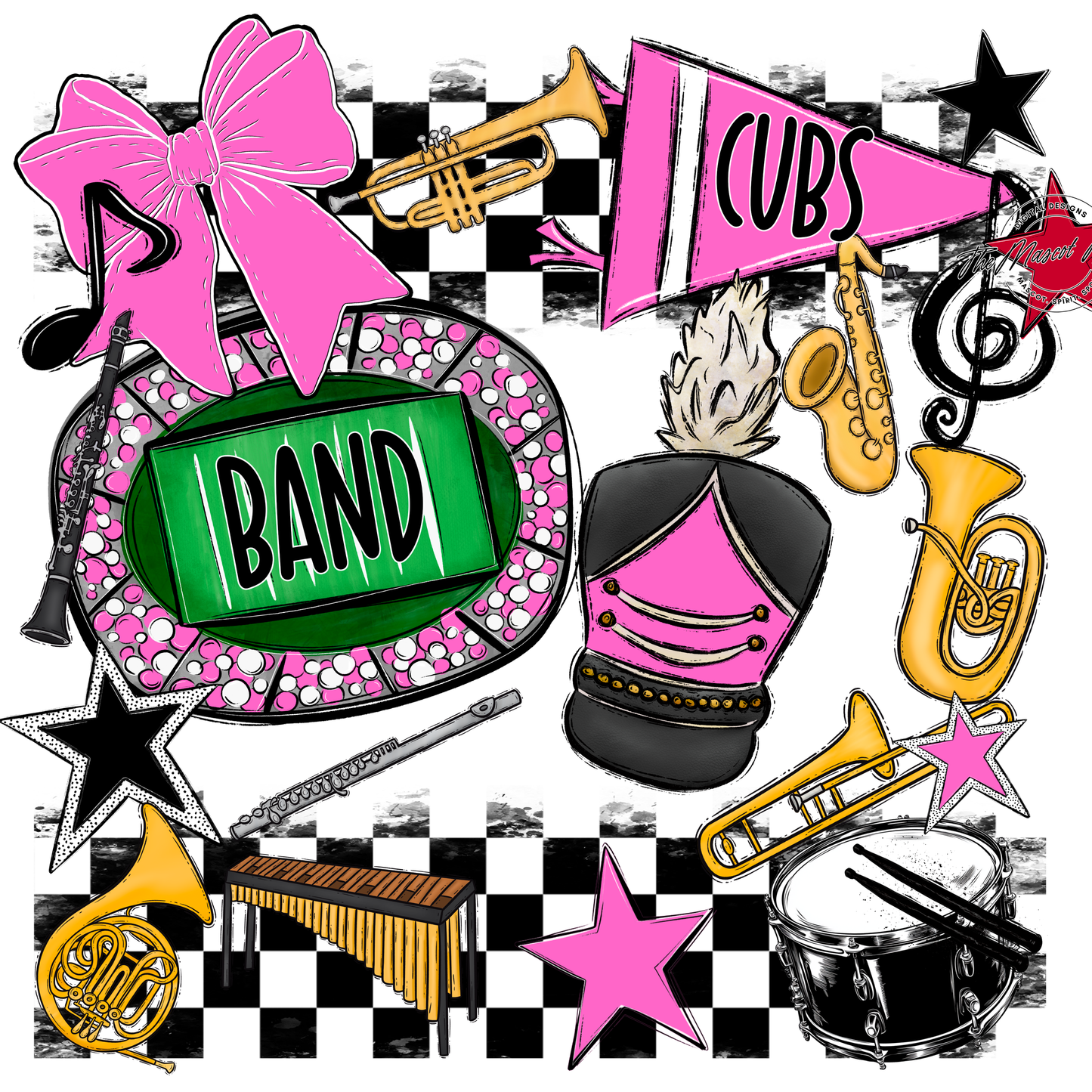 Cubs Checkers Band Spirit Design-Baby Pink