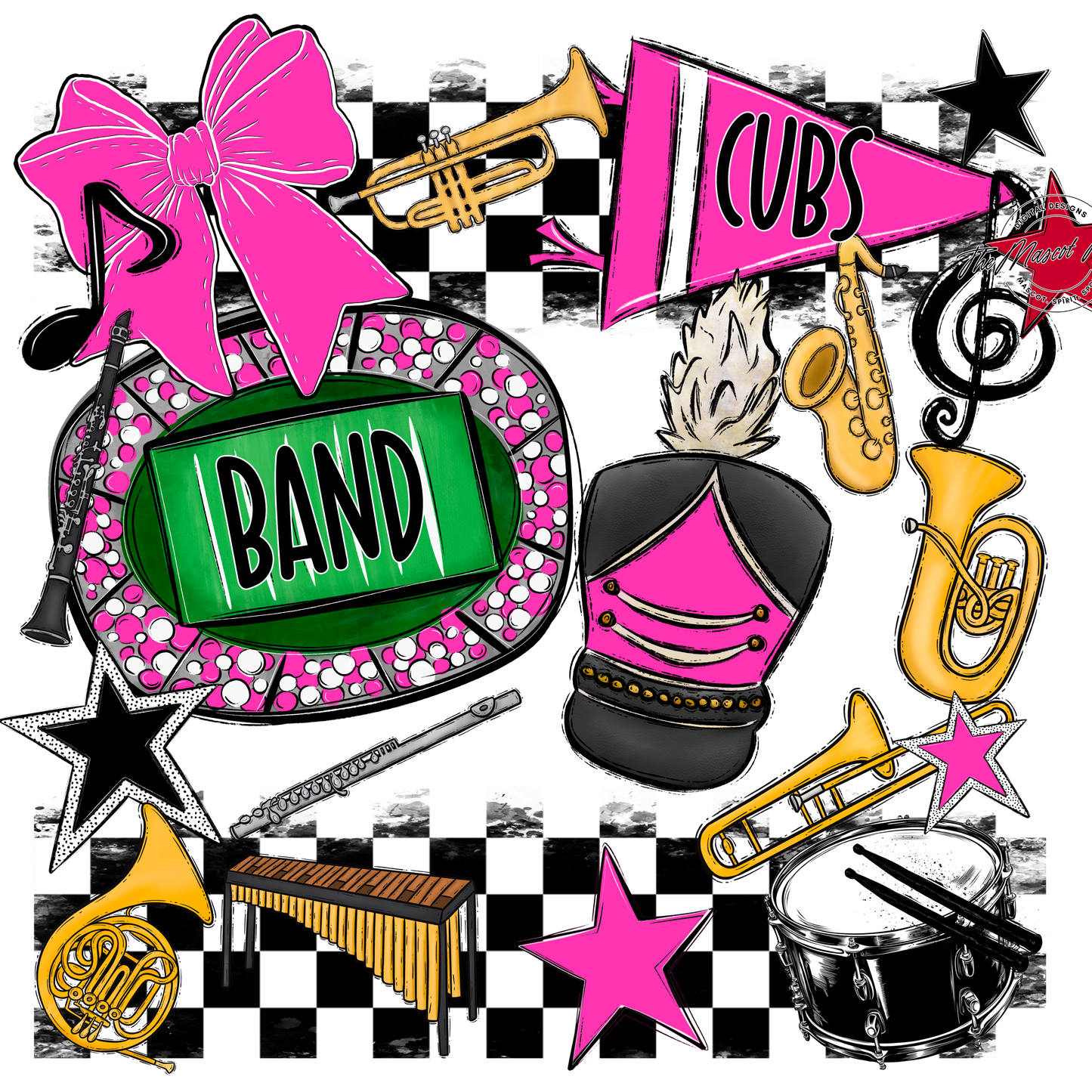 Cubs Checkers Band Spirit Design-Pink