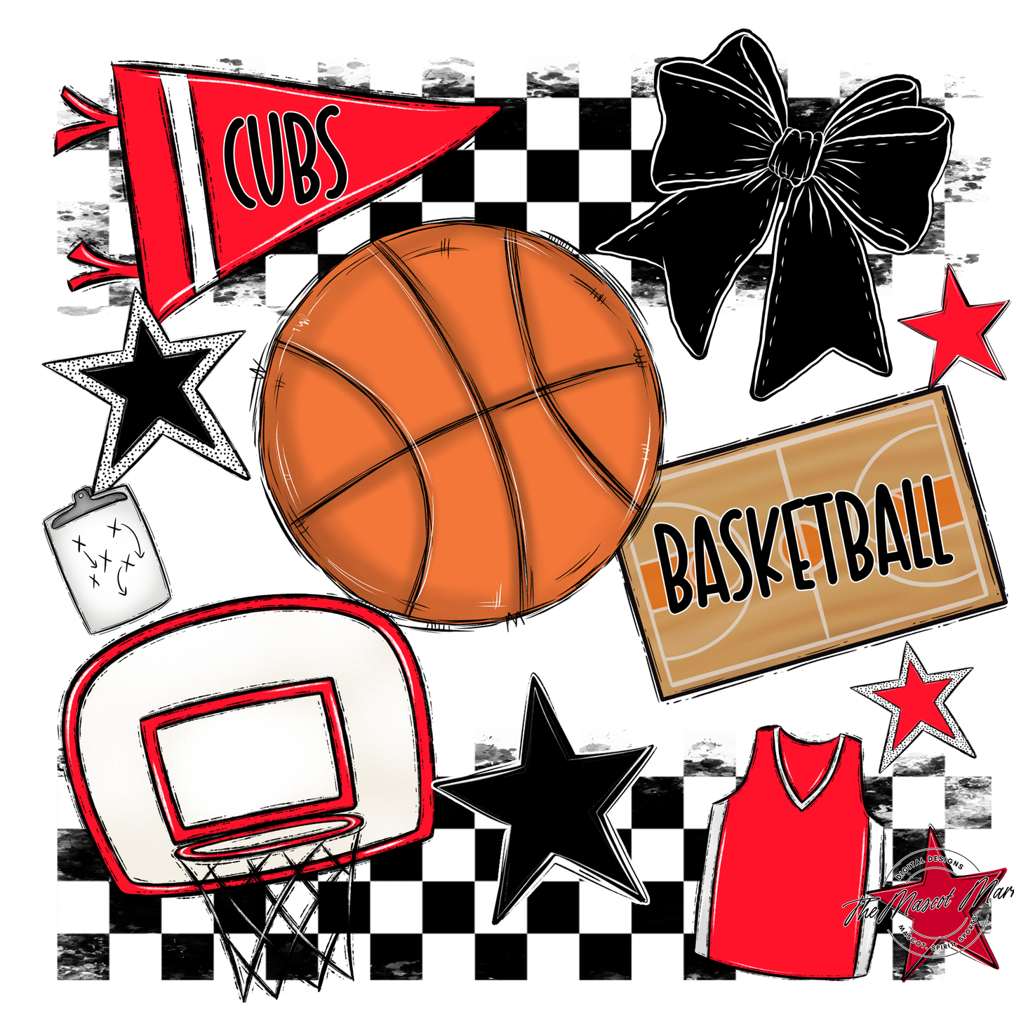 Cubs Checkers Basketball Spirit Design-Bright Red