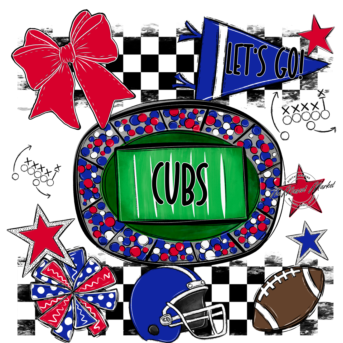 Cubs Checkers Spirit Design-Royal Blue-Red