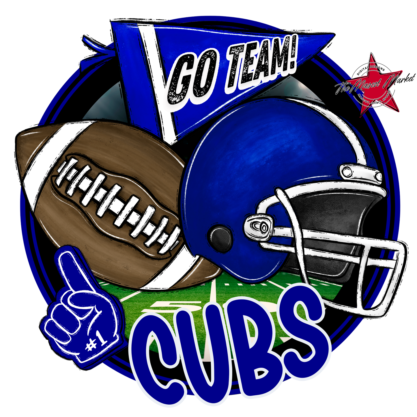 Cubs Circle Football Design-Blue