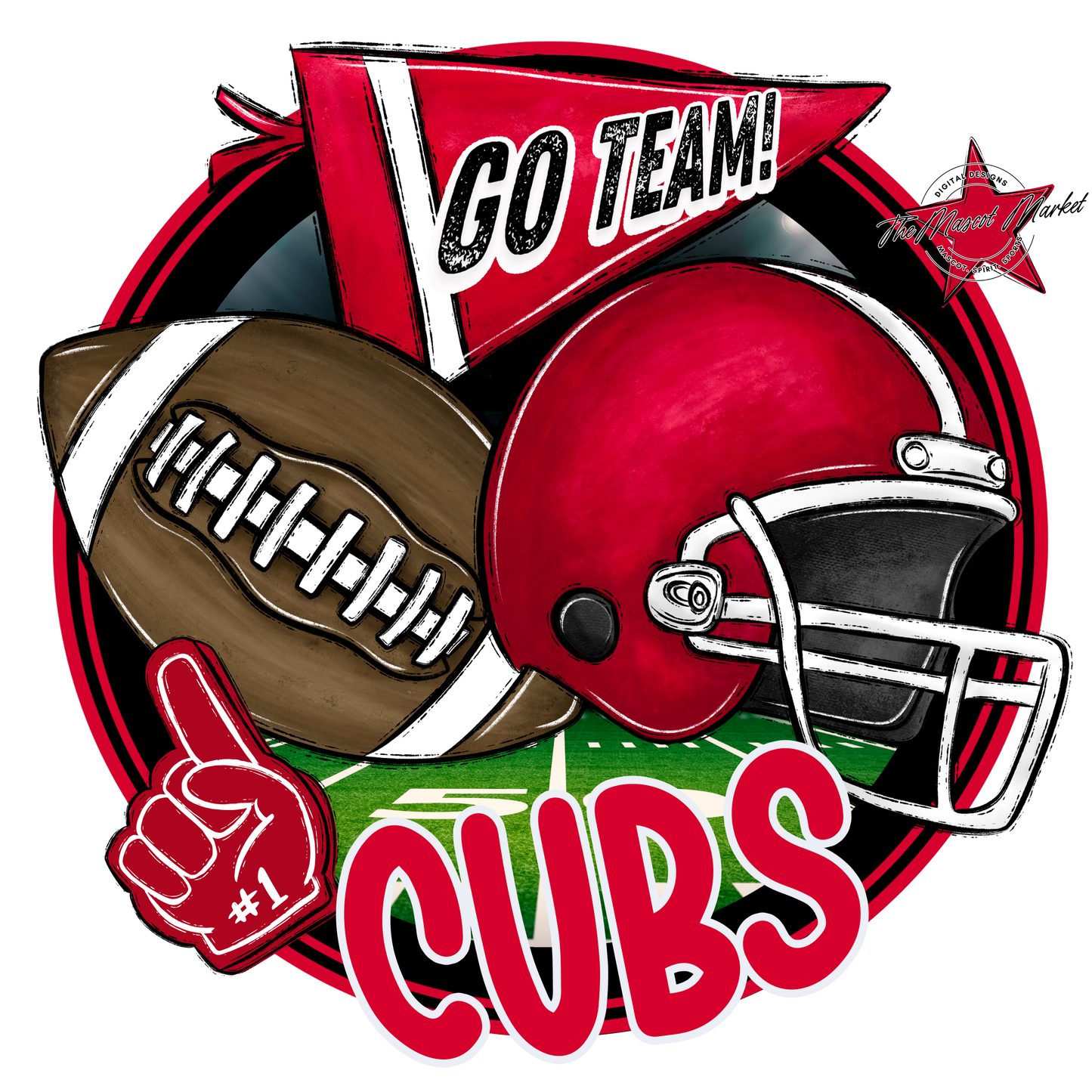 Cubs Circle Football Design-Red