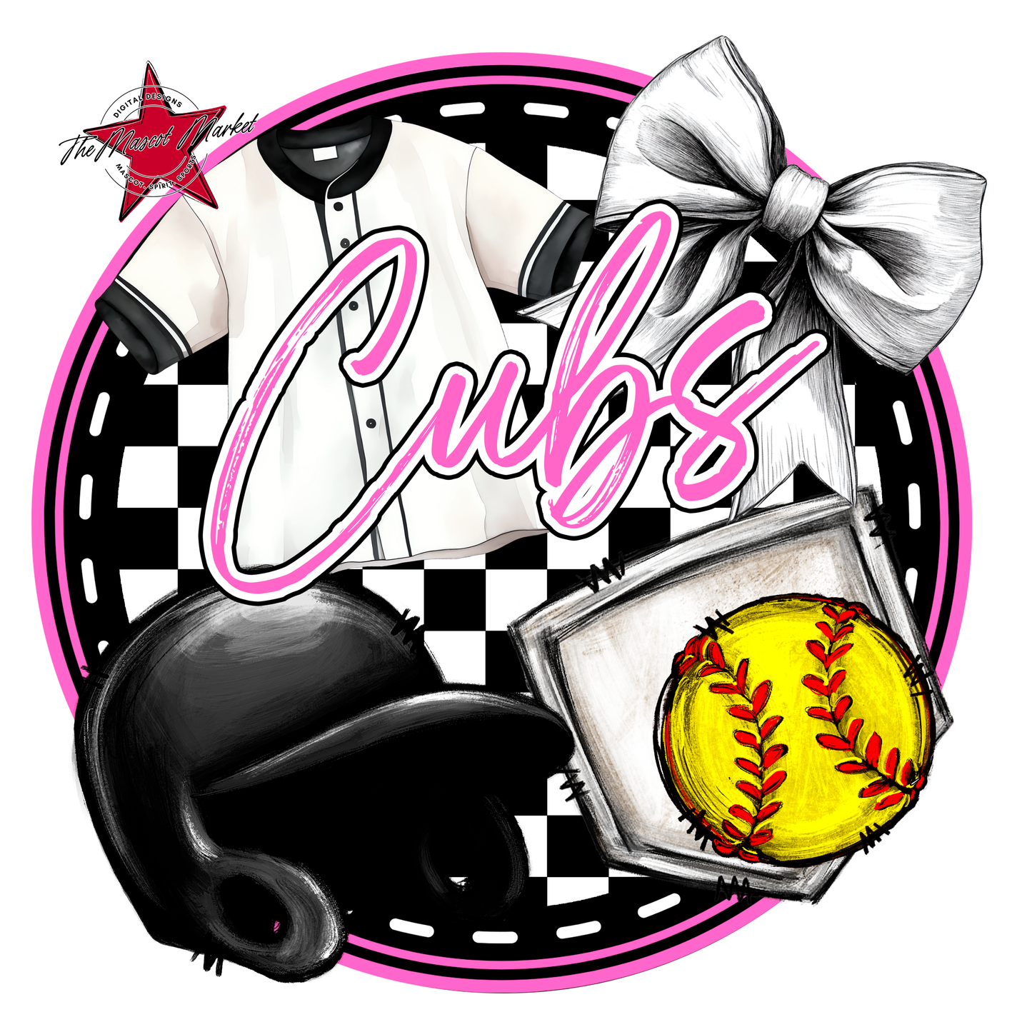 Cubs Circle Softball Design-Baby Pink
