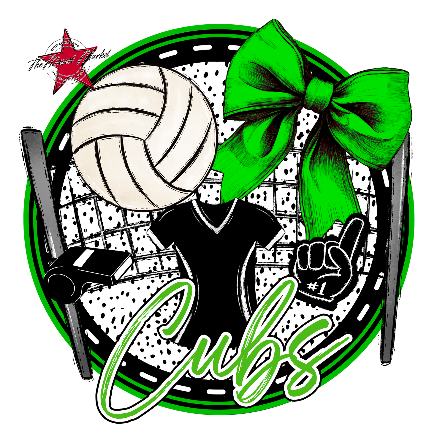 Cubs Circle Volleyball Design-Bright Green