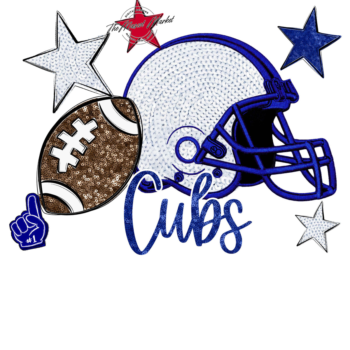 Cubs Football Embroidered Sequins Design-Blue