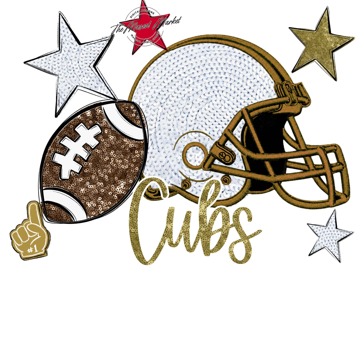 Cubs Football Embroidered Sequins Design-Gold