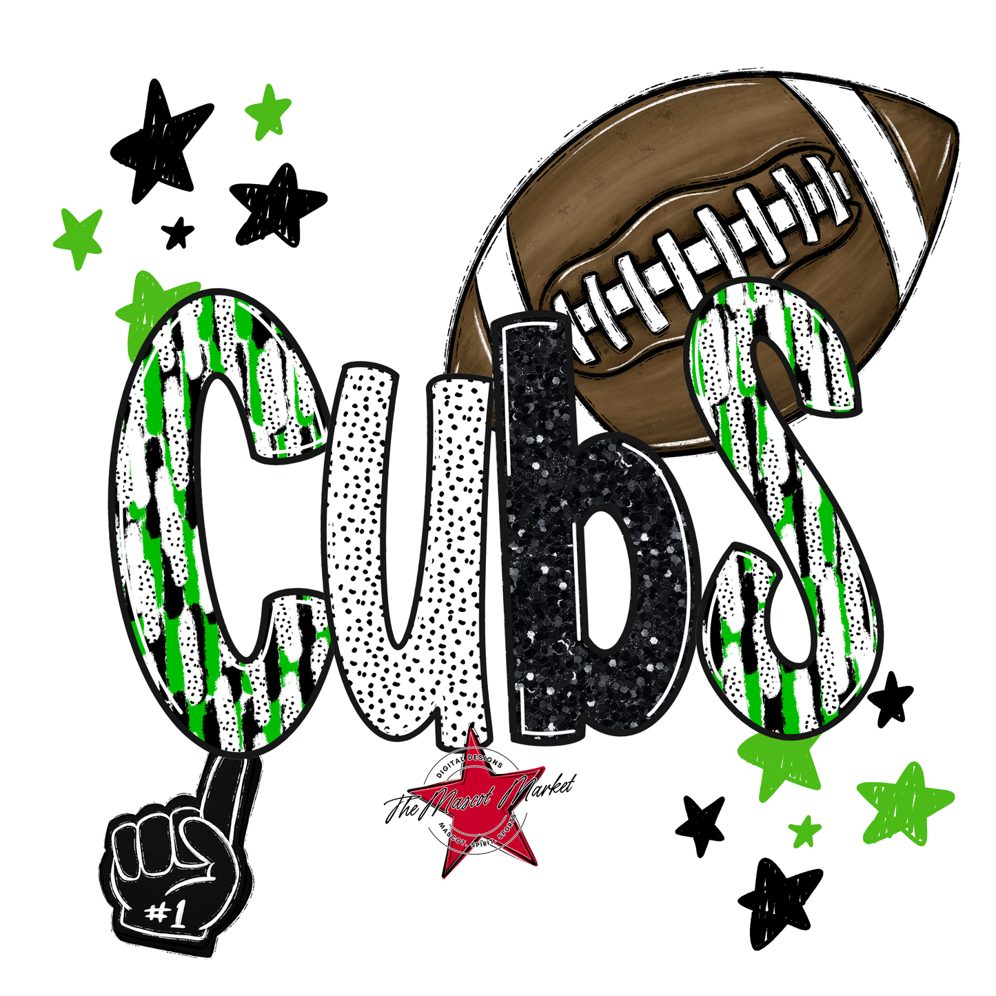 Cubs Football Scrape-Bright Green