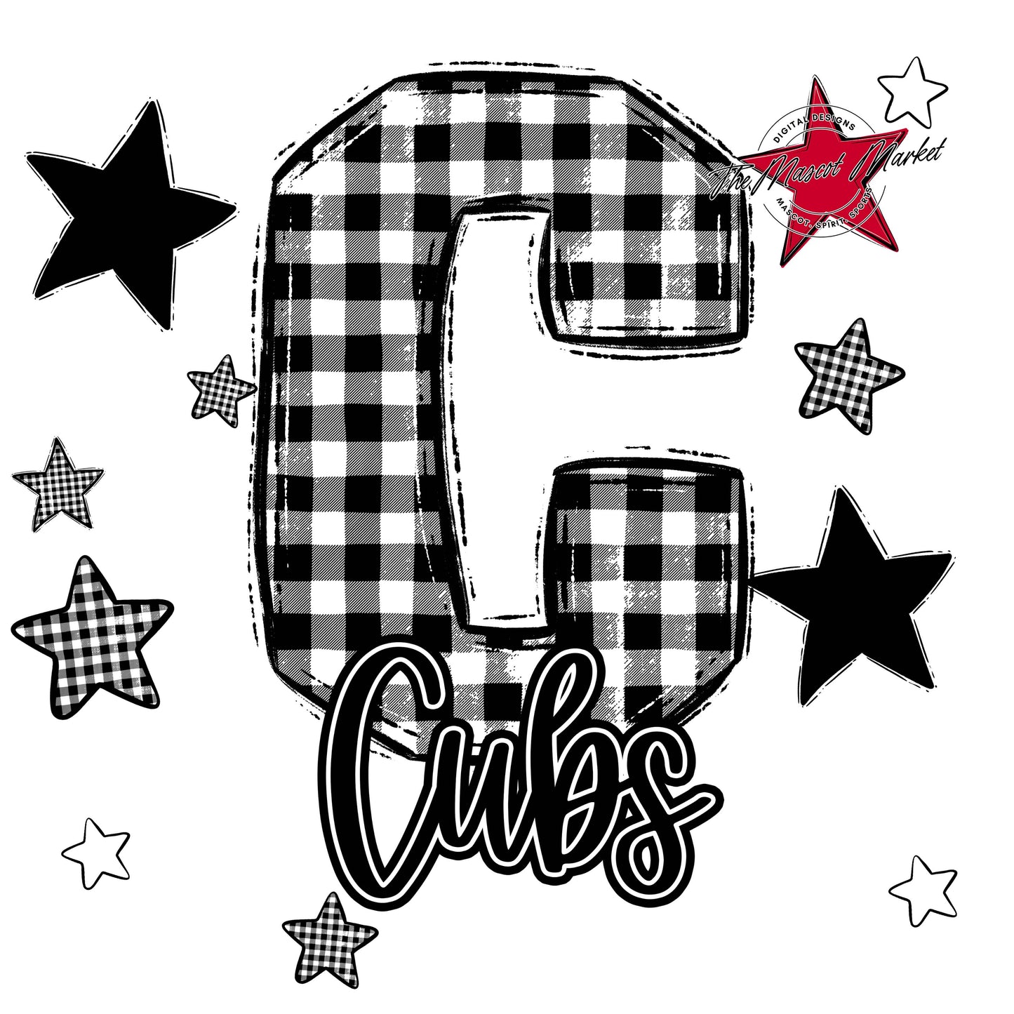 Cubs Plaid Star Design-Black
