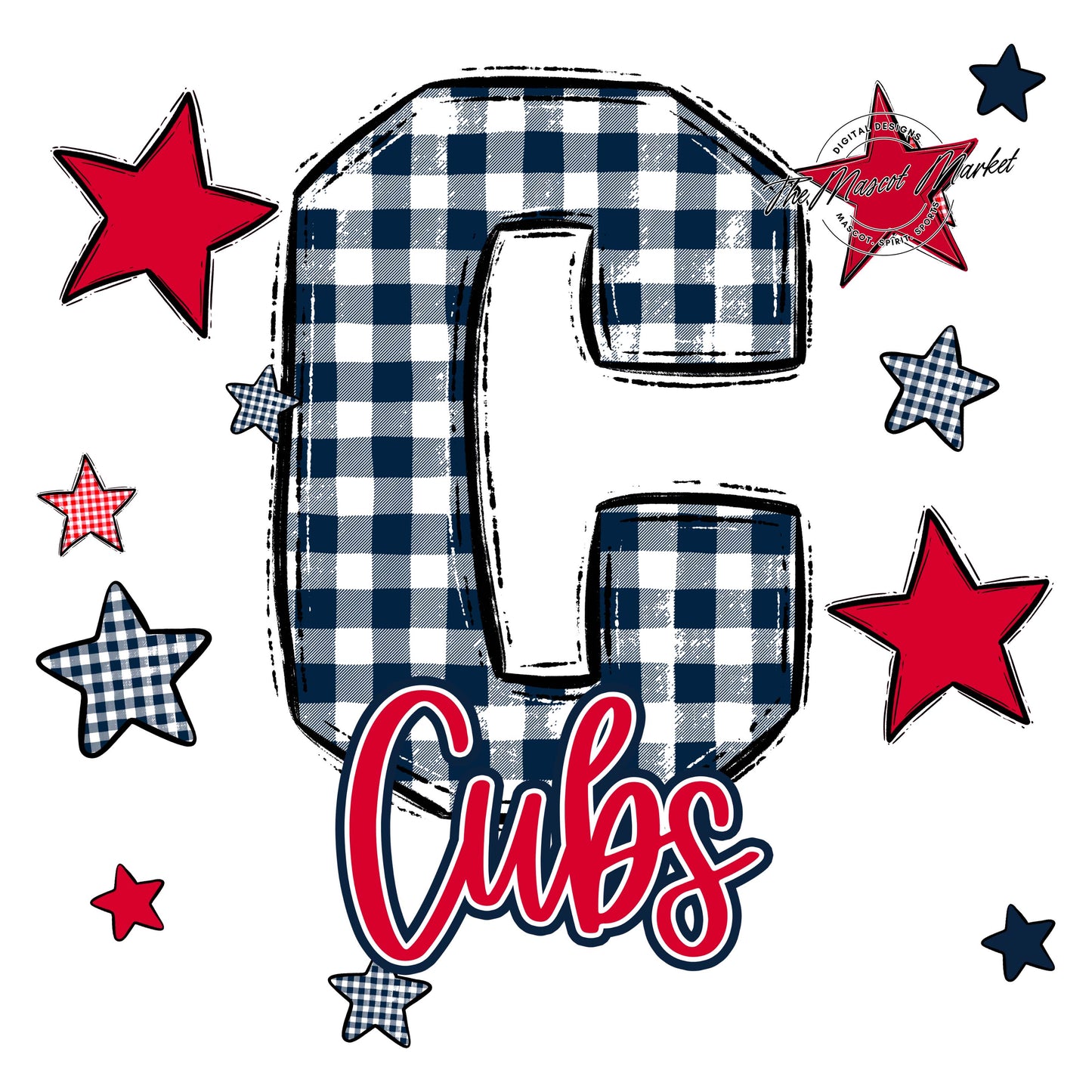 Cubs Plaid Star Design-Navy & Red