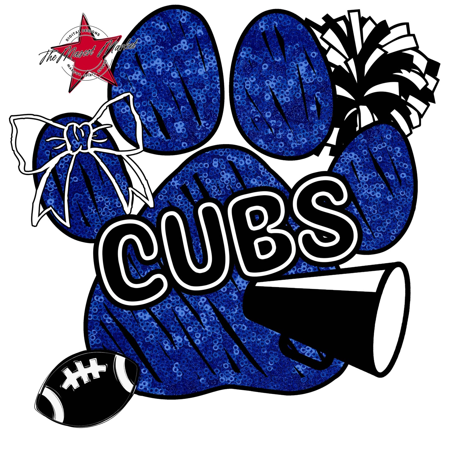 Cubs Sequins Paw Print Design-Blue
