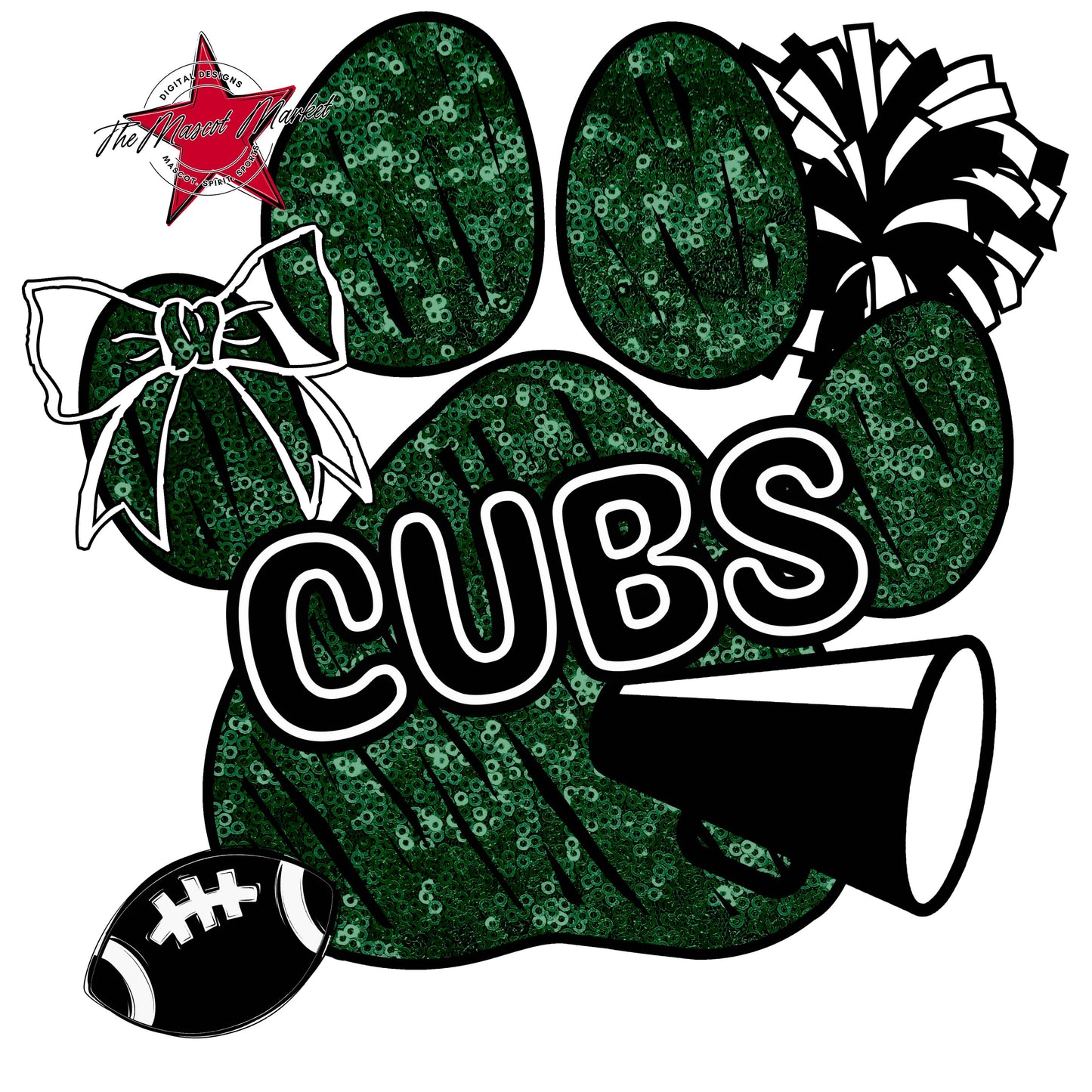 Cubs Sequins Paw Print Design-Green