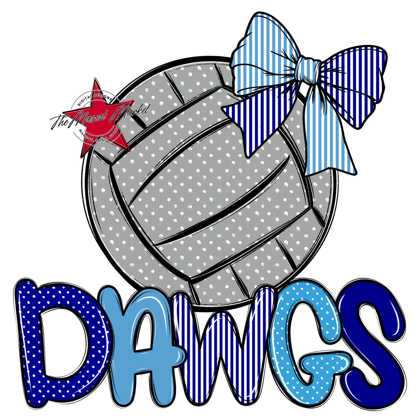 Dawgs Volleyball Spirit Design-Blue & Carolina Blue