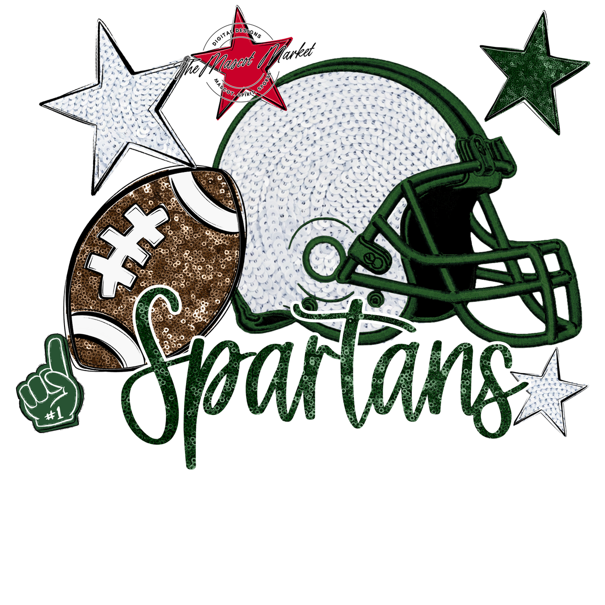 Spartans Football Embroidered Sequins Design-Green