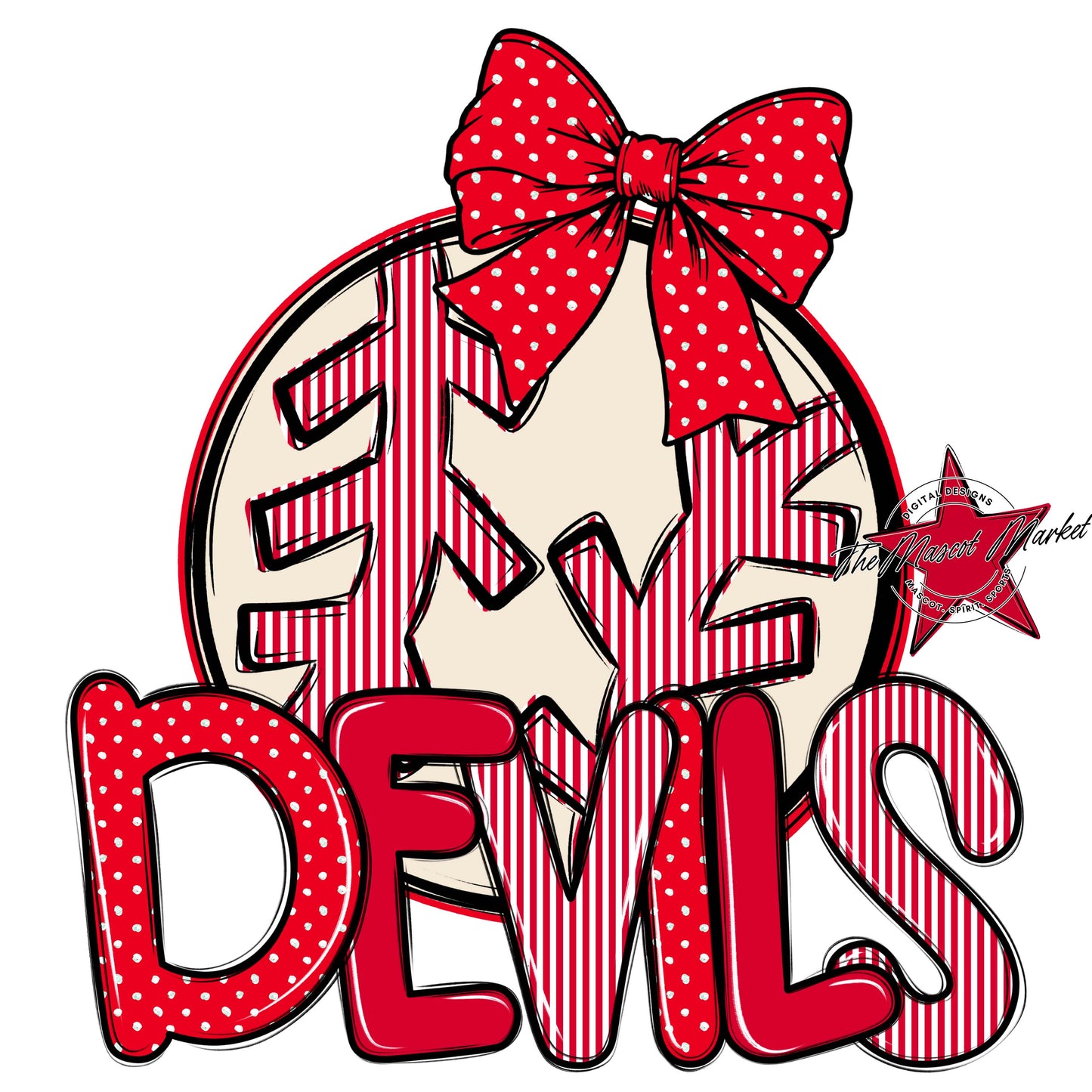Devils Baseball-Softball Spirit Design-Bright Red