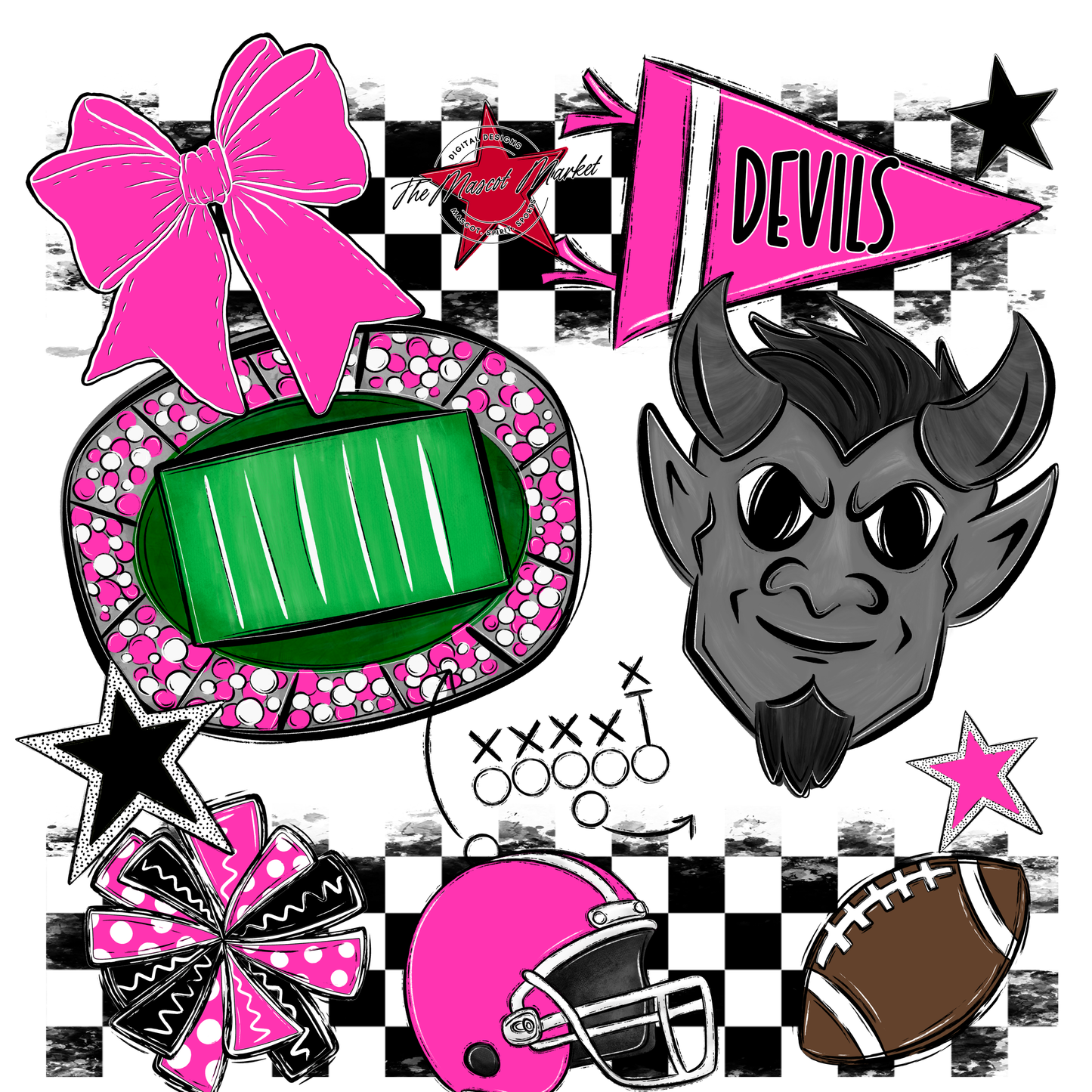 Devils Checkers Mascot Spirit Design-Pink