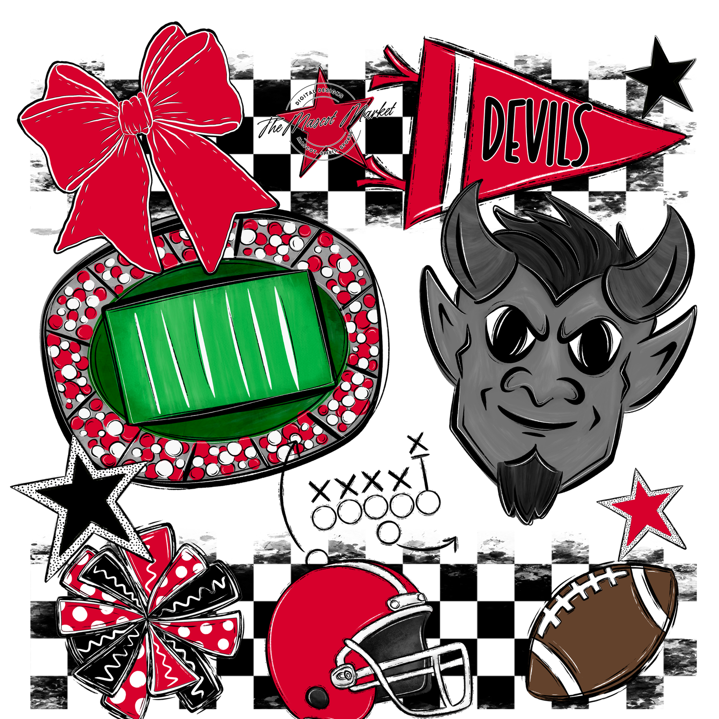 Devils Checkers Mascot Spirit Design-Red