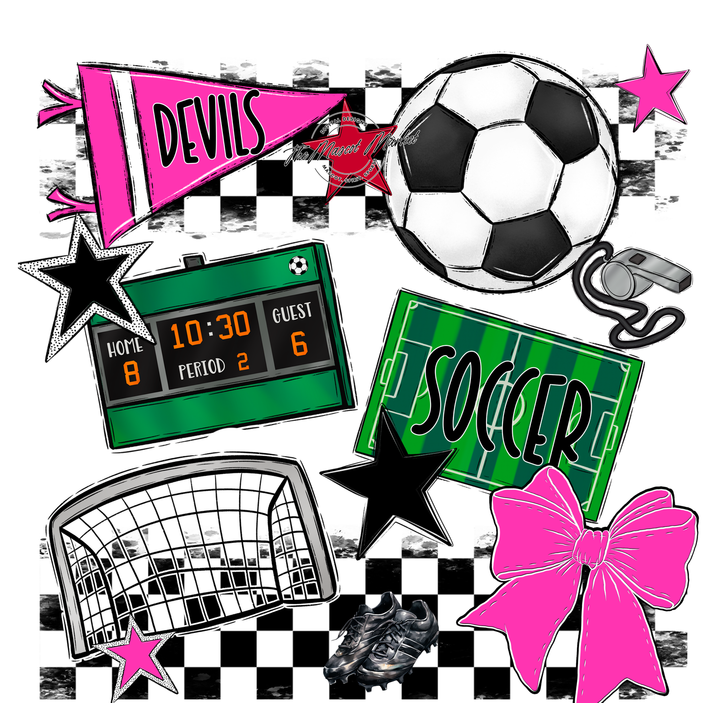 Devils Checkers Soccer Spirit Design-Pink