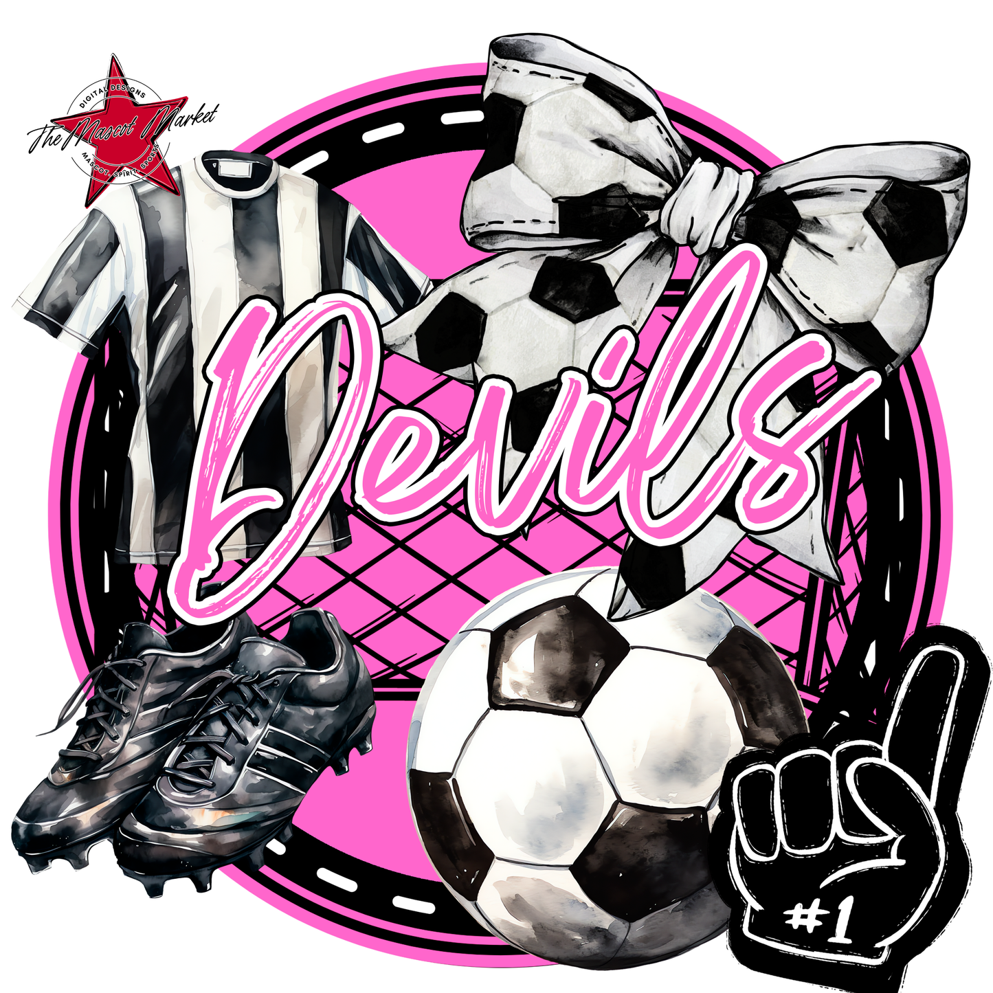 Devils Circle Soccer Design-Baby Pink