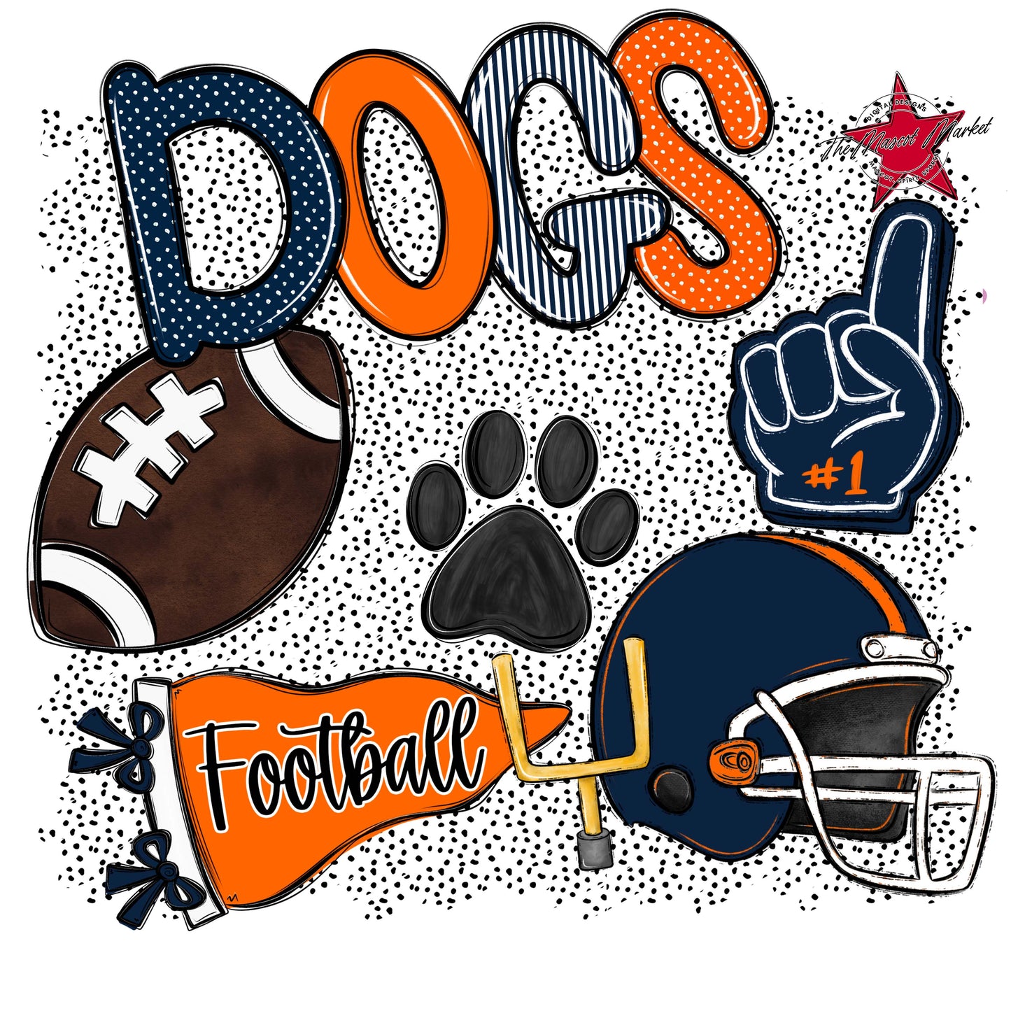 Dogs Football Spirit-Navy & Orange