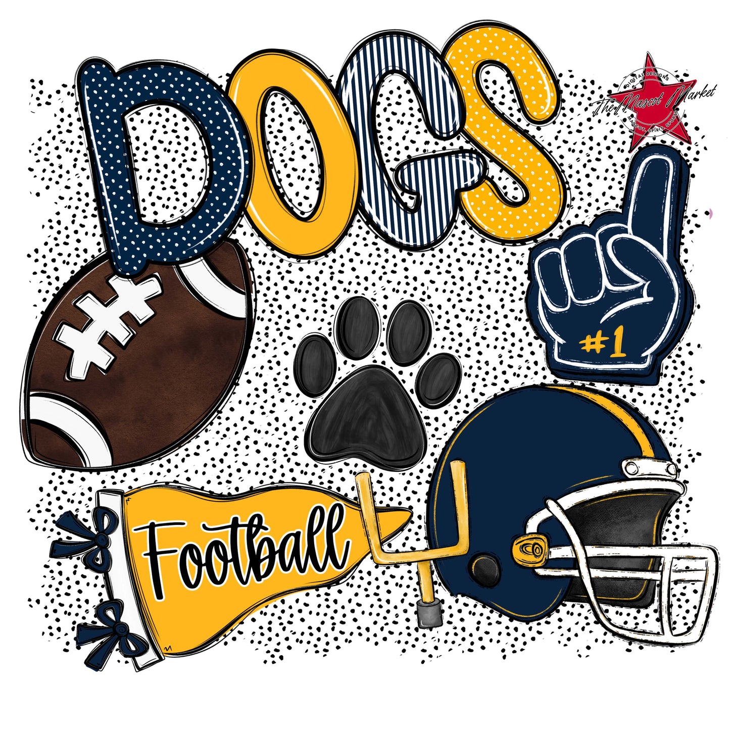 Dogs Football Spirit-Navy & Yellow