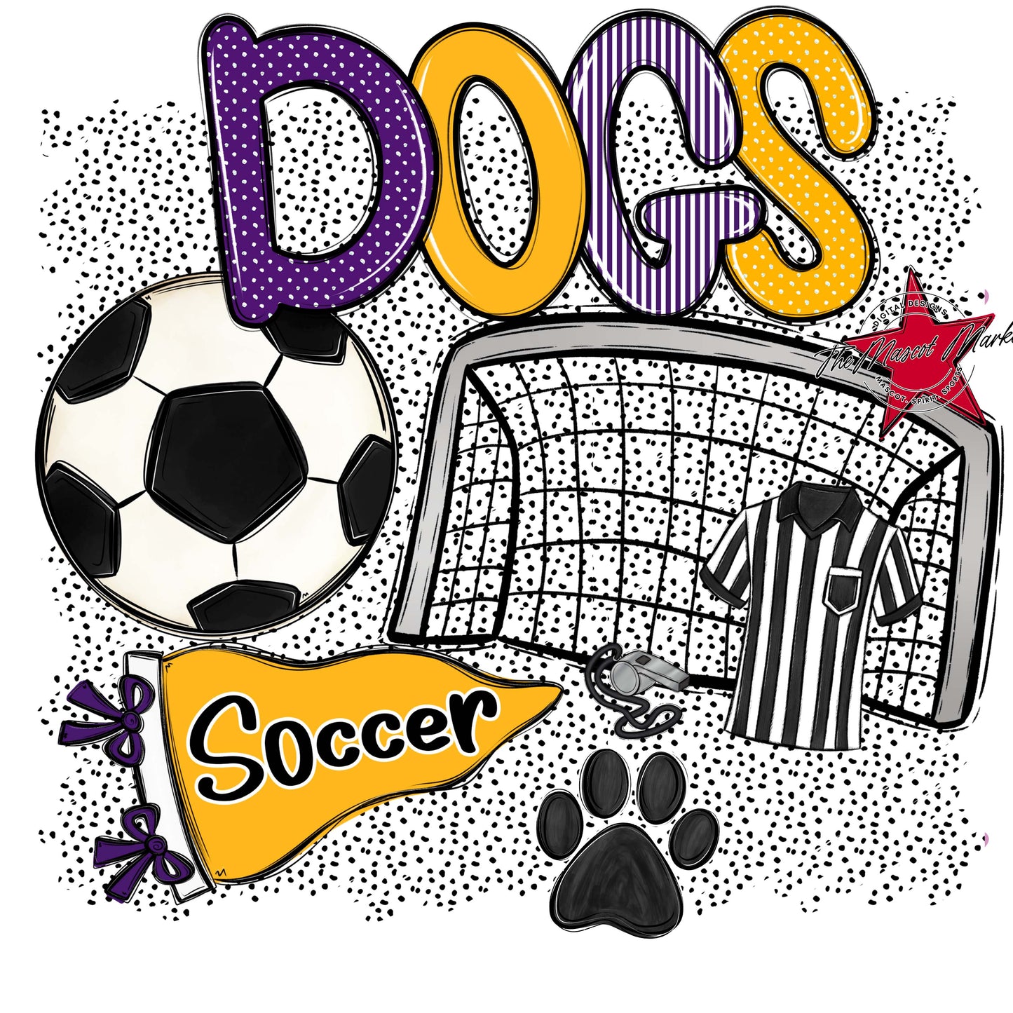 Dogs Soccer Spirit-Purple & Yellow