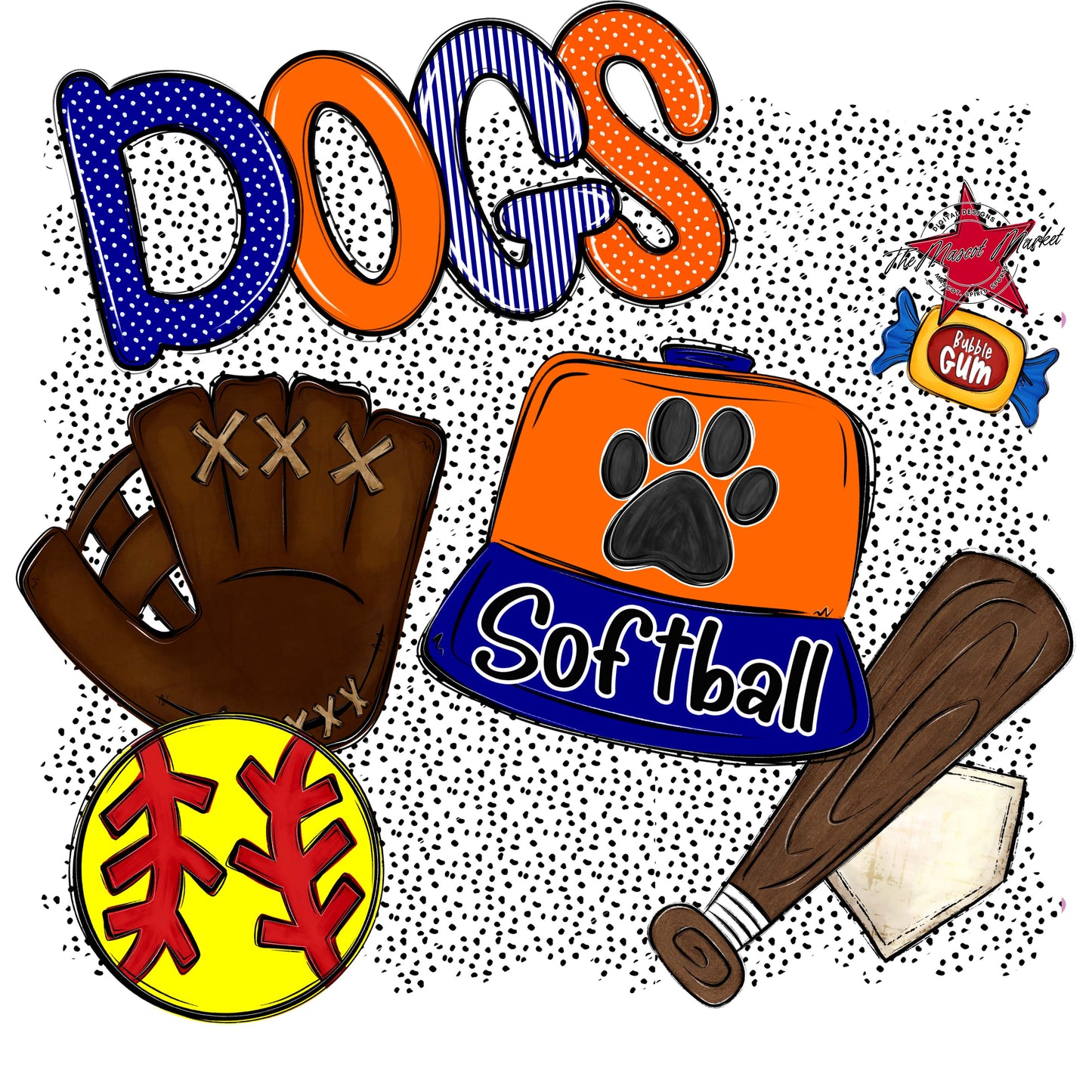 Dogs Softball Spirit-Blue & Orange