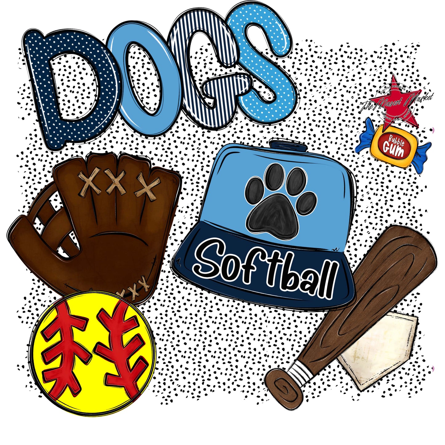 Dogs Softball Spirit-Navy & Carolina Blue