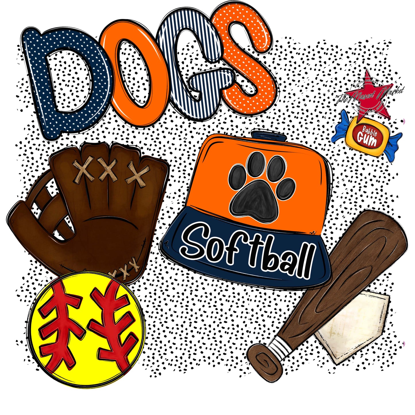 Dogs Softball Spirit-Navy & Orange
