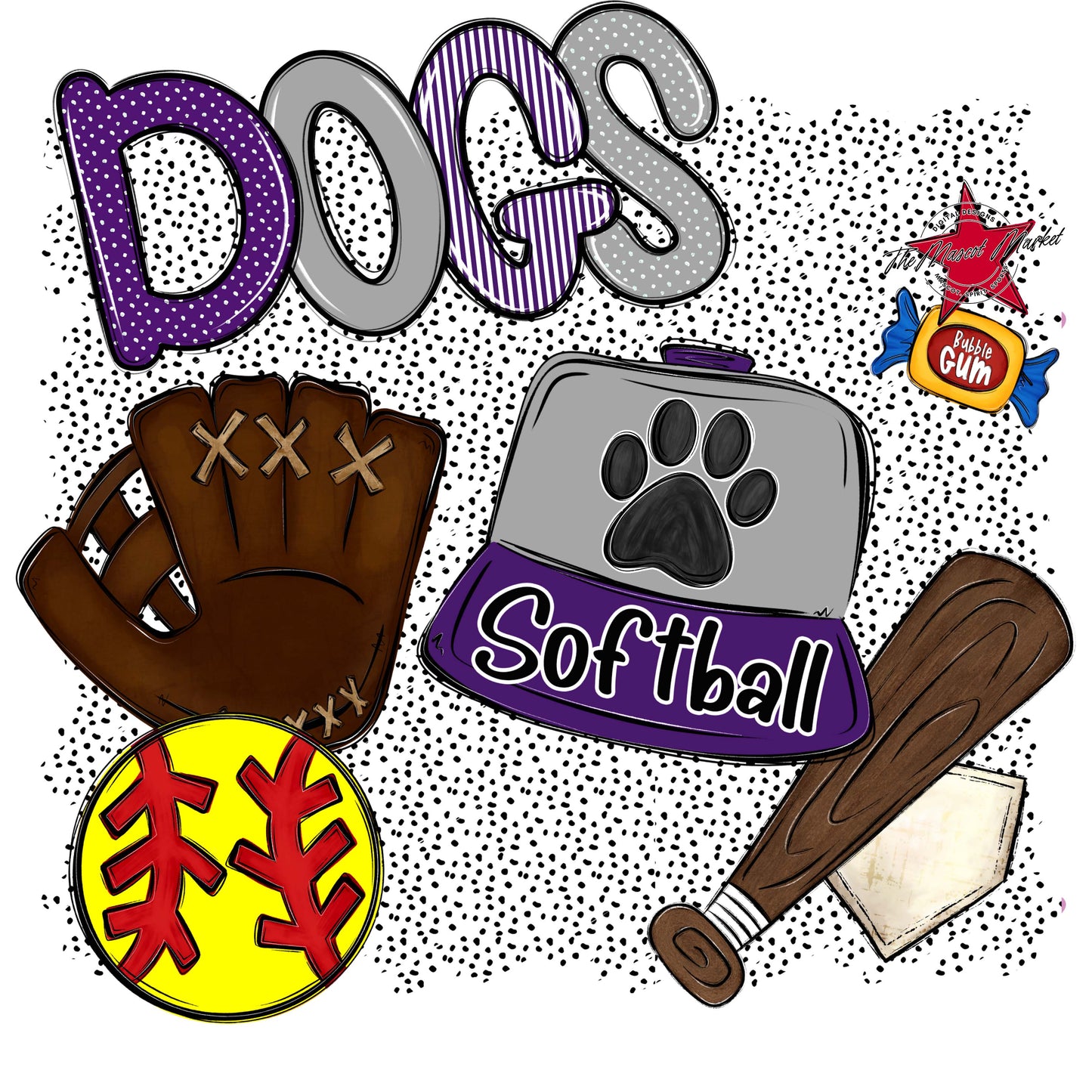 Dogs Softball Spirit-Purple & Grey