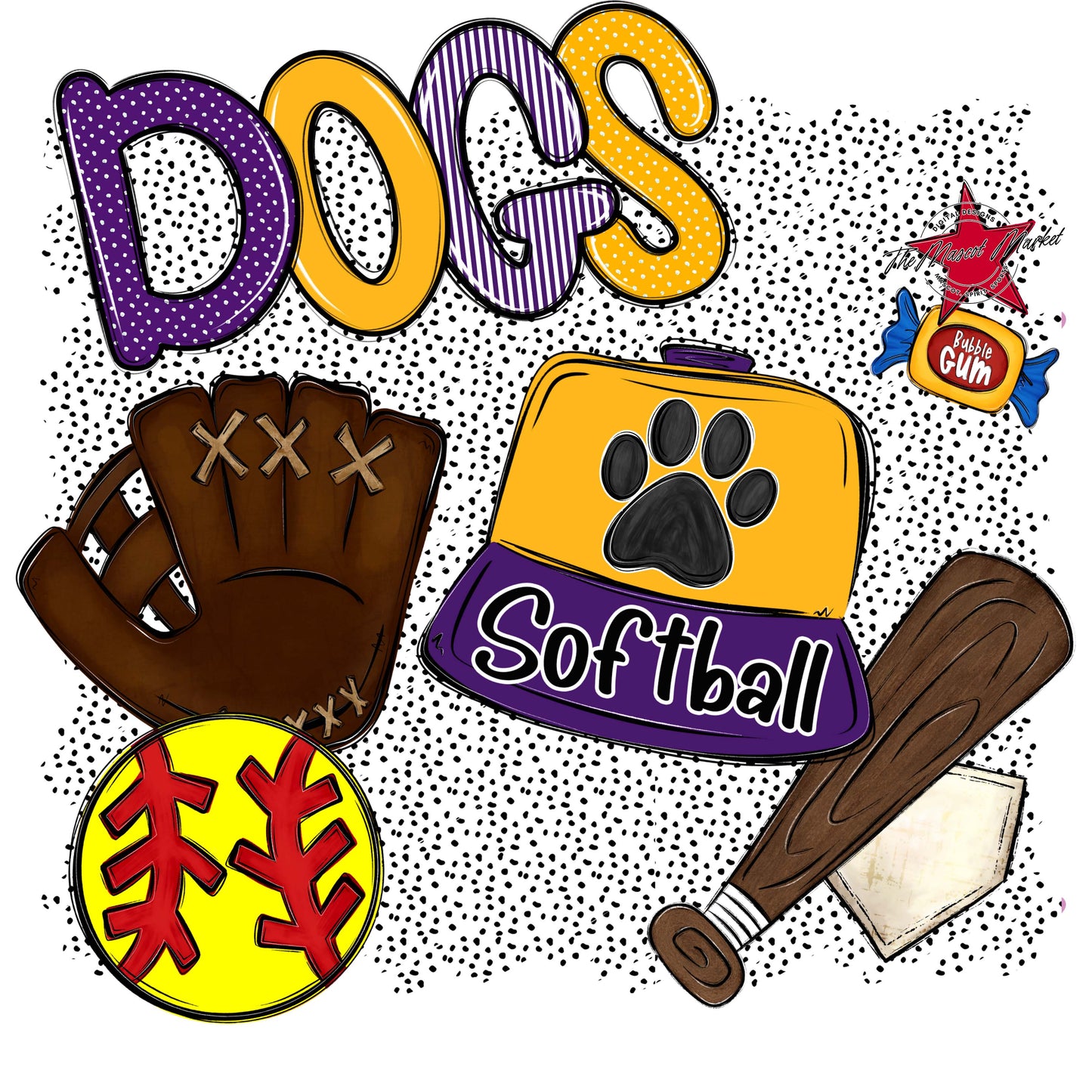 Dogs Softball Spirit-Purple & Yellow