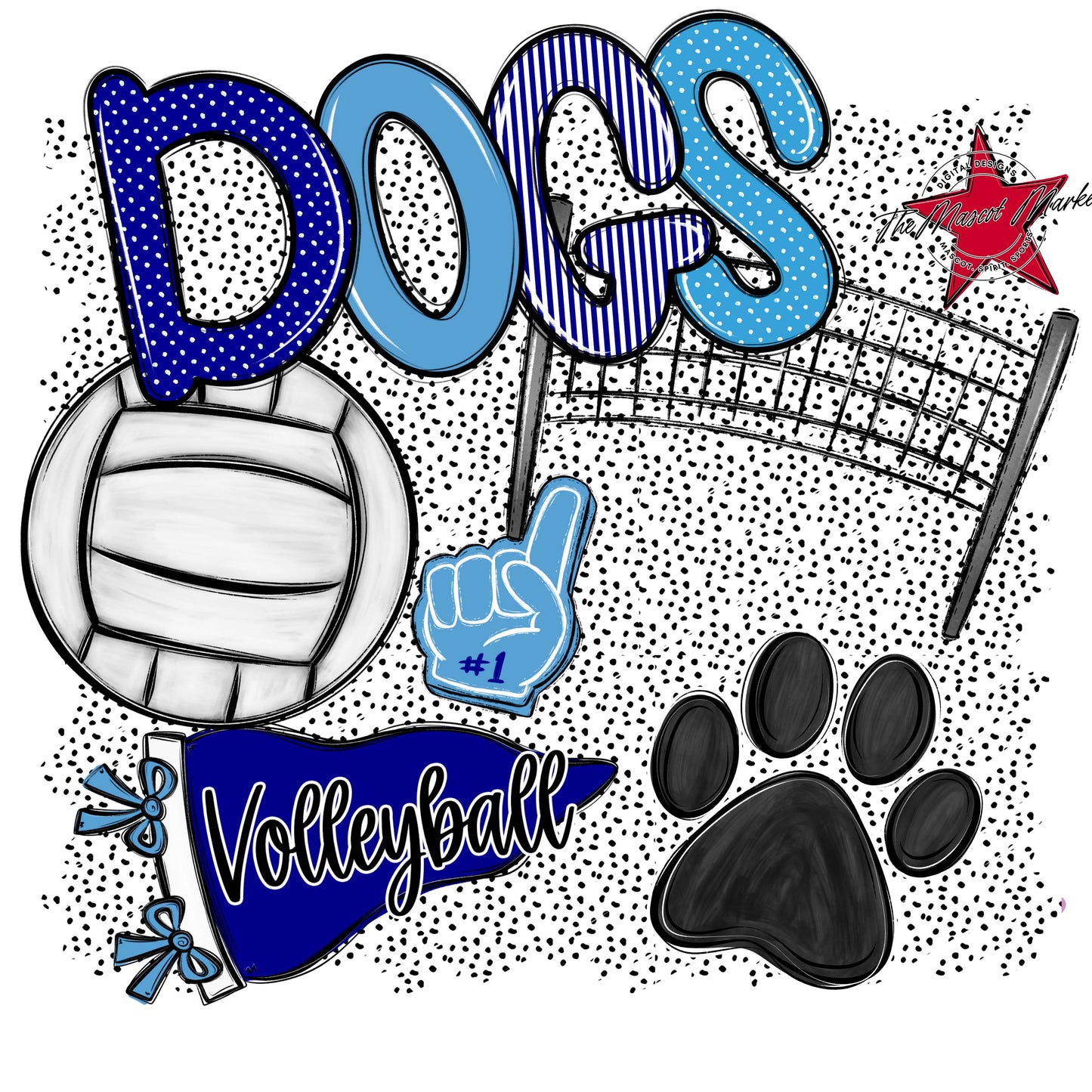 Dogs Volleyball Spirit-Blue & Carolina Blue