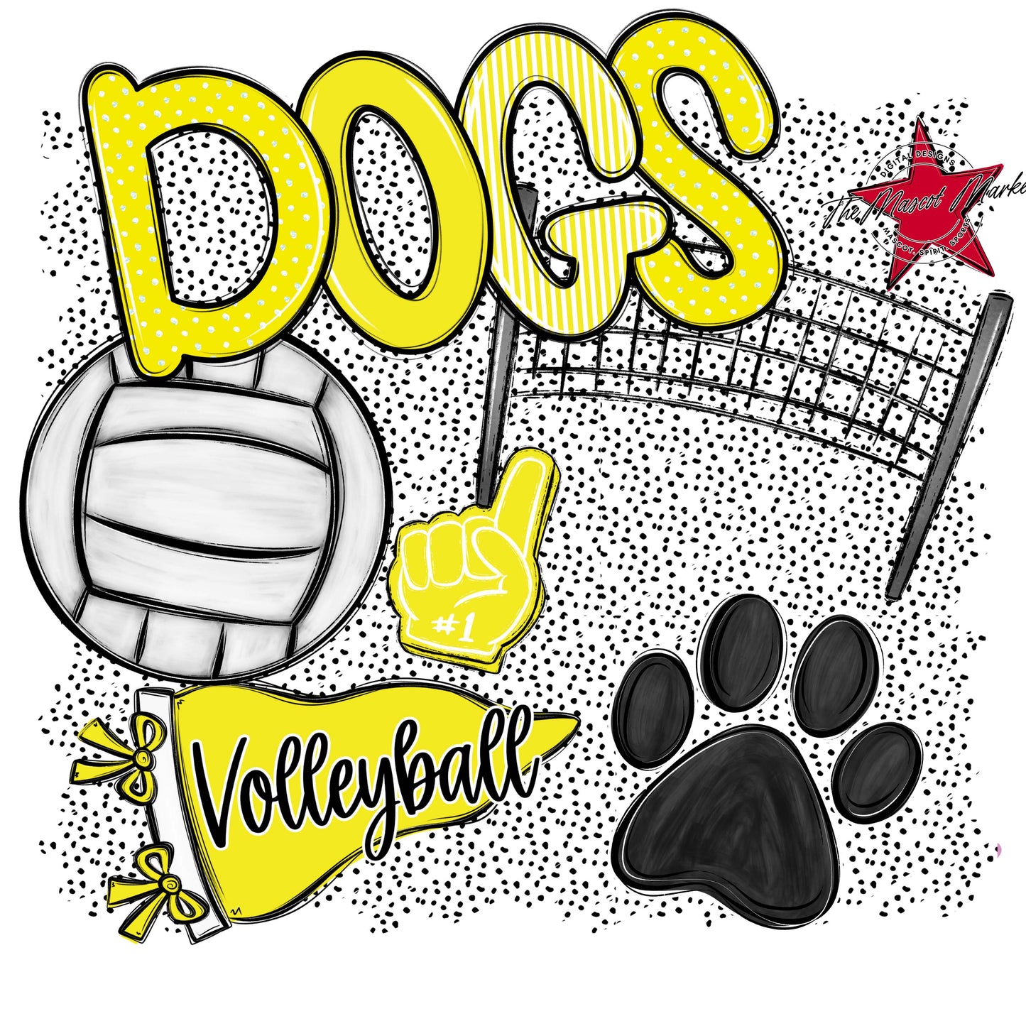 Dogs Volleyball Spirit-Bright Yellow