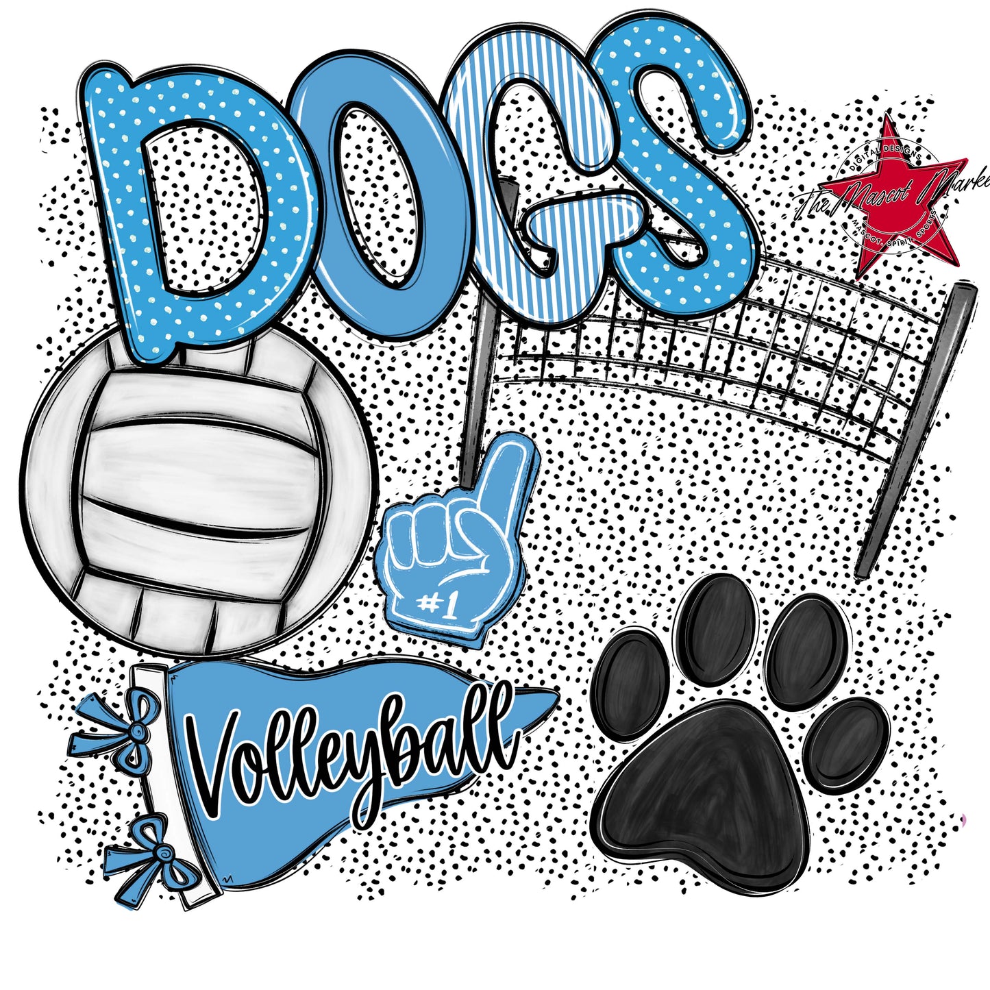 Dogs Volleyball Spirit-Carolina Blue