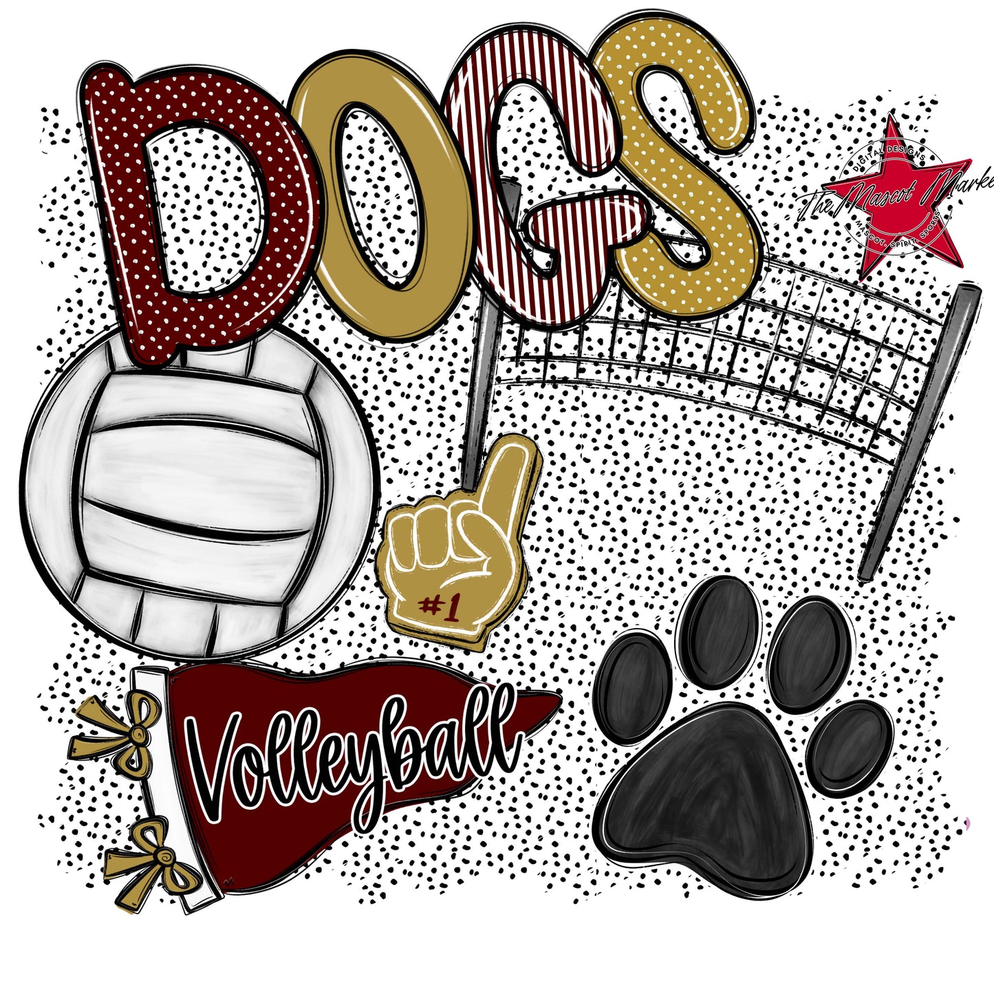 Dogs Volleyball Spirit-Maroon & Gold