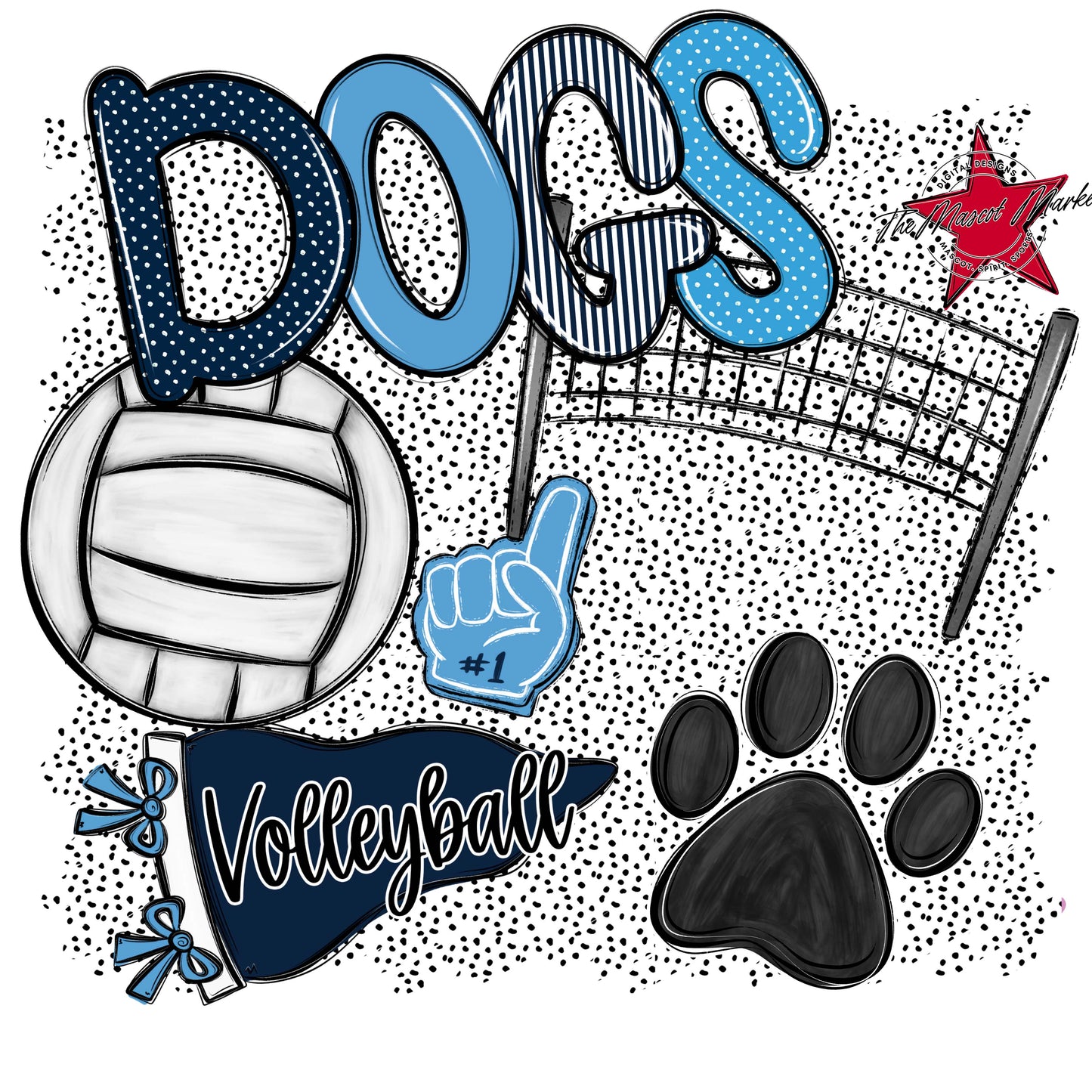 Dogs Volleyball Spirit-Navy & Carolina Blue